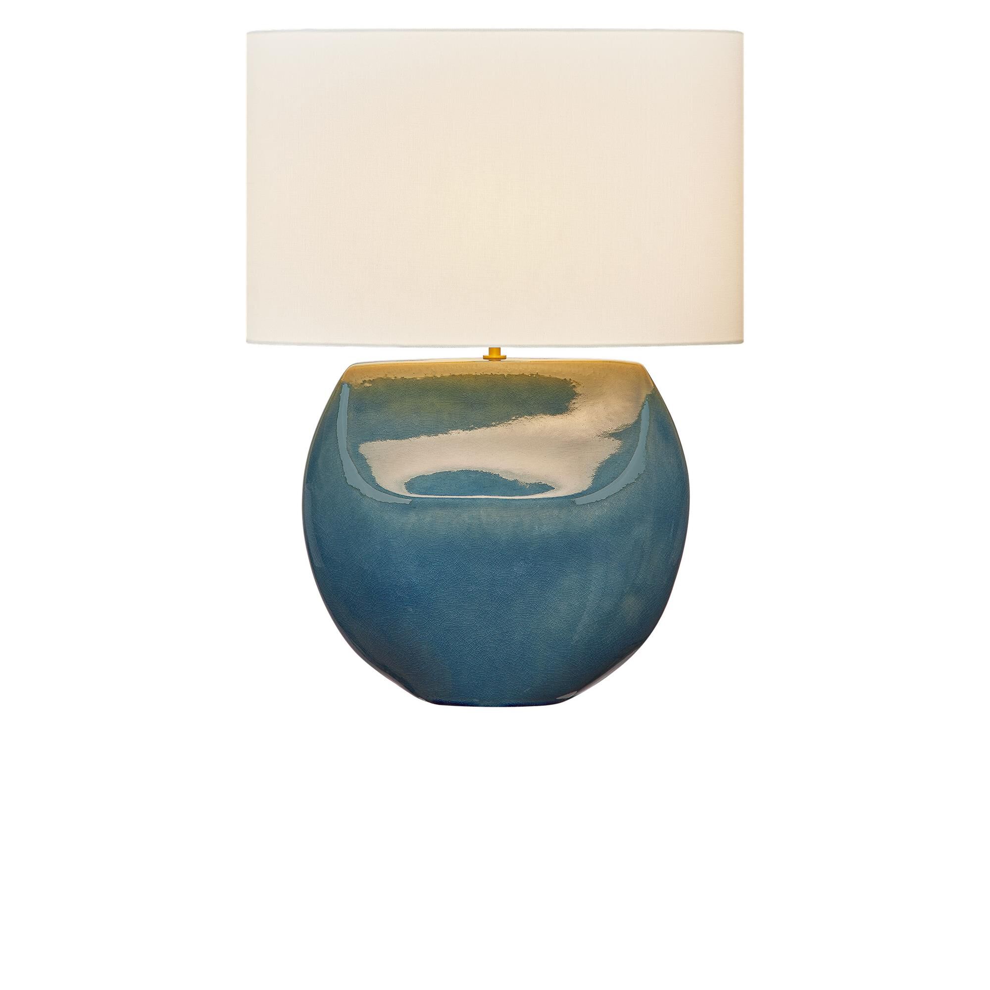 Shown in Deep Ocean Crackle finish and White Linen Fabric shade
