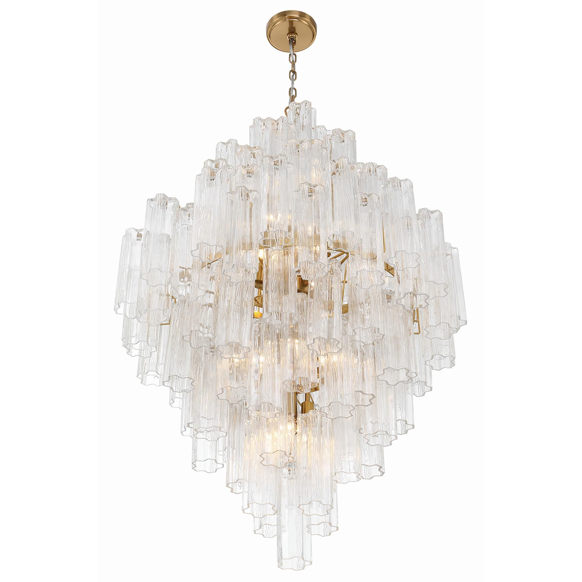Shown in Aged Brass finish and Tronchi Glass Clear crystal
