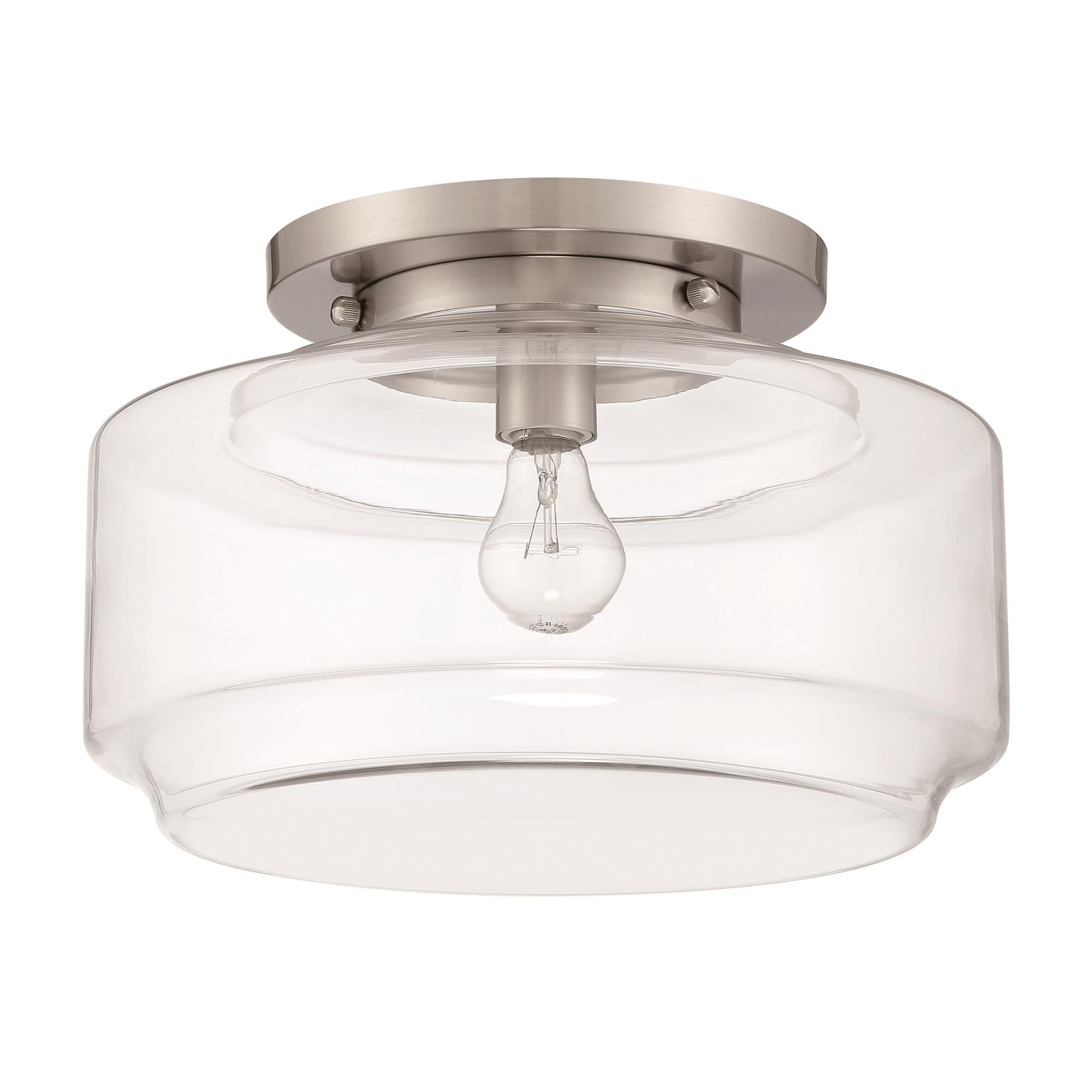 Shown in Brushed Polished Nickel finish and Clear glass and Glass shade