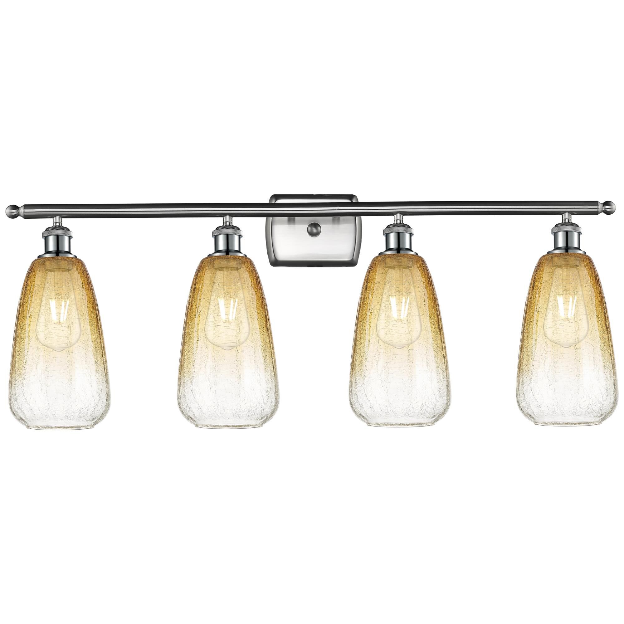 Shown in Brushed Satin Nickel finish and Amber glass