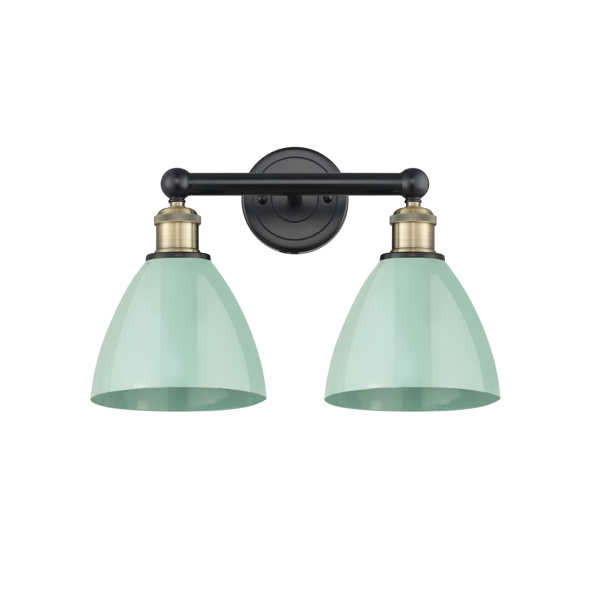 Shown in Black Antique Brass finish and Seafoam shade