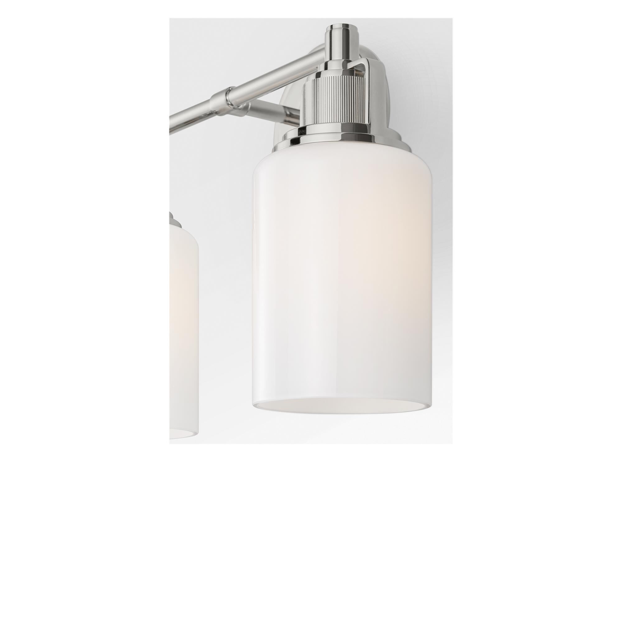 Shown in Polished Nickel finish and Milk glass