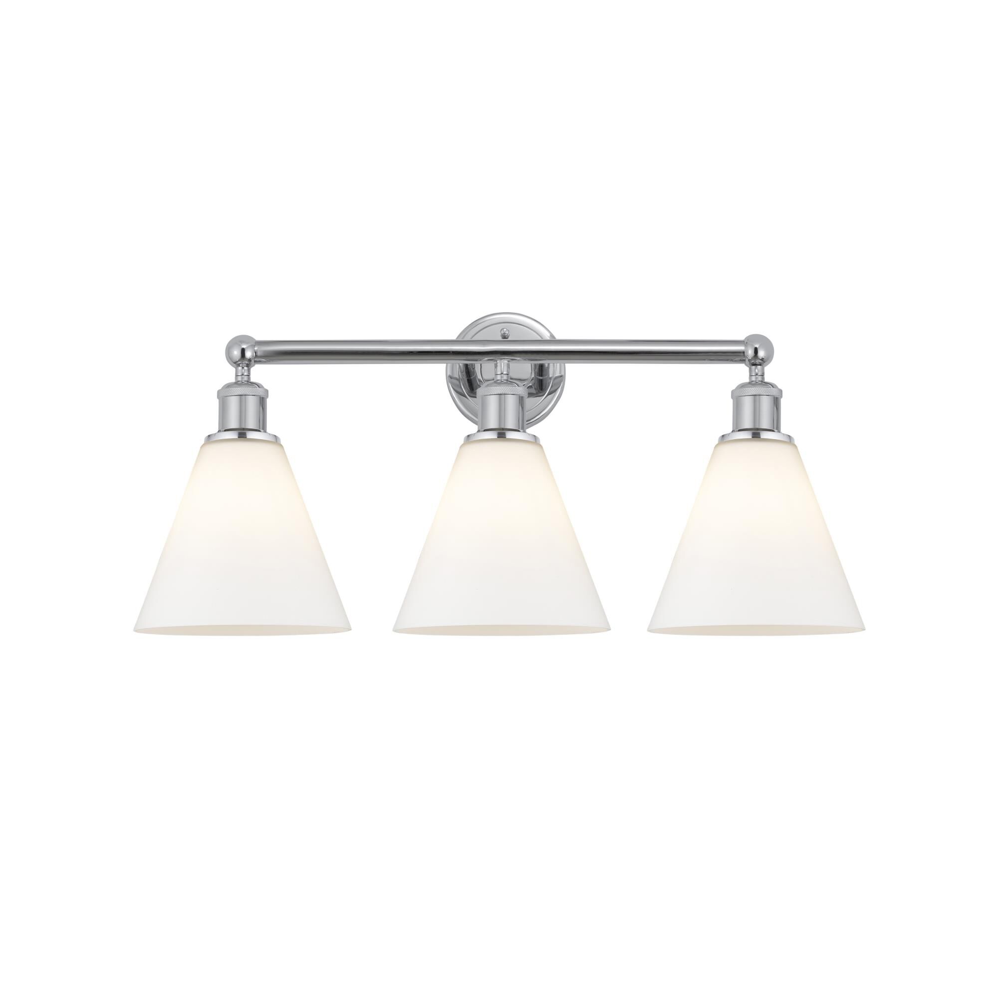 Shown in Polished Chrome finish and Matte White glass