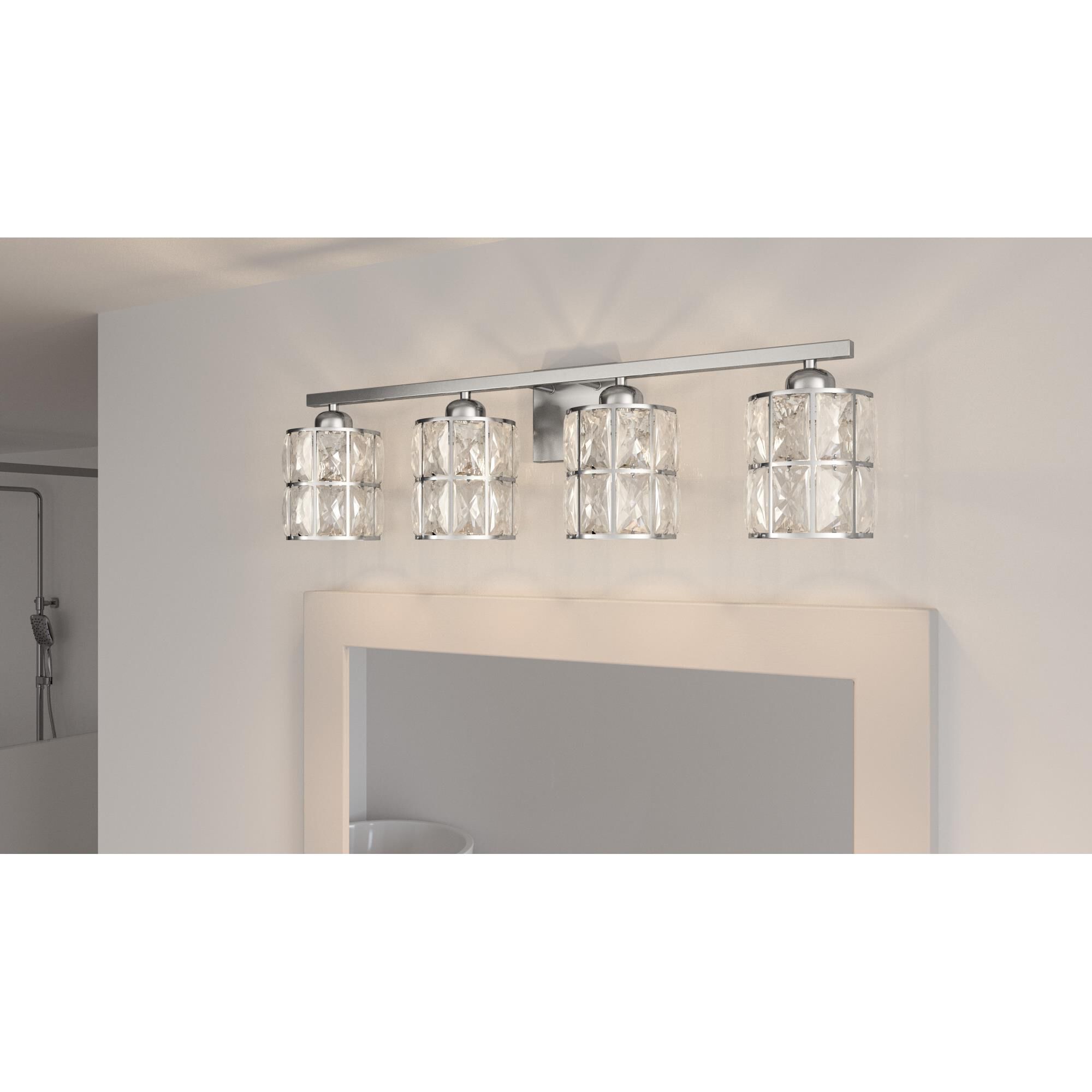 Shown in Polished Chrome finish and Clear Beveled Crystal glass