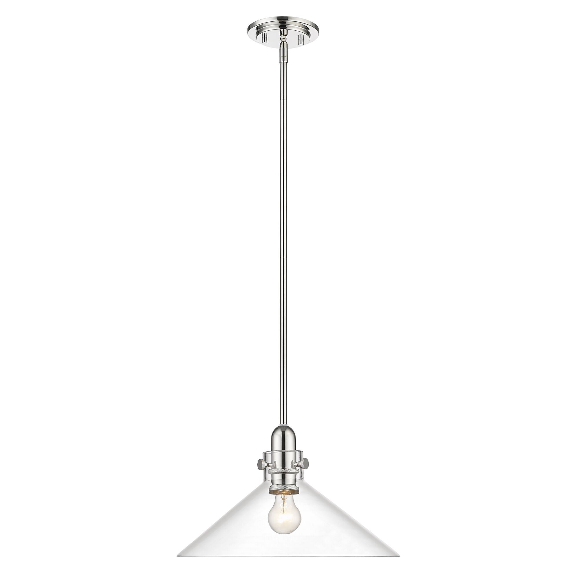 Shown in Polished Nickel finish and Clear Glass shade