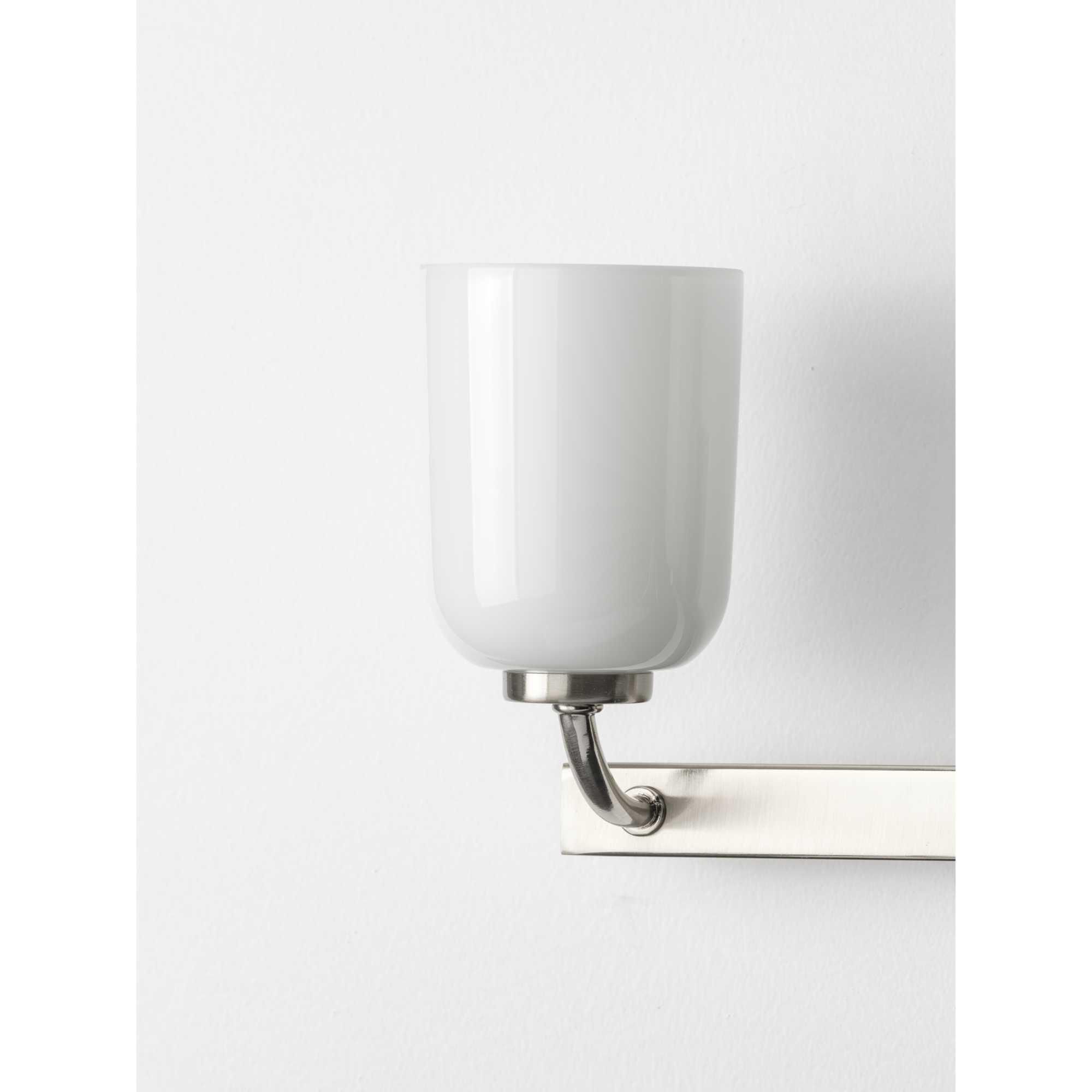 Shown in Brushed Nickel finish and White Opal glass