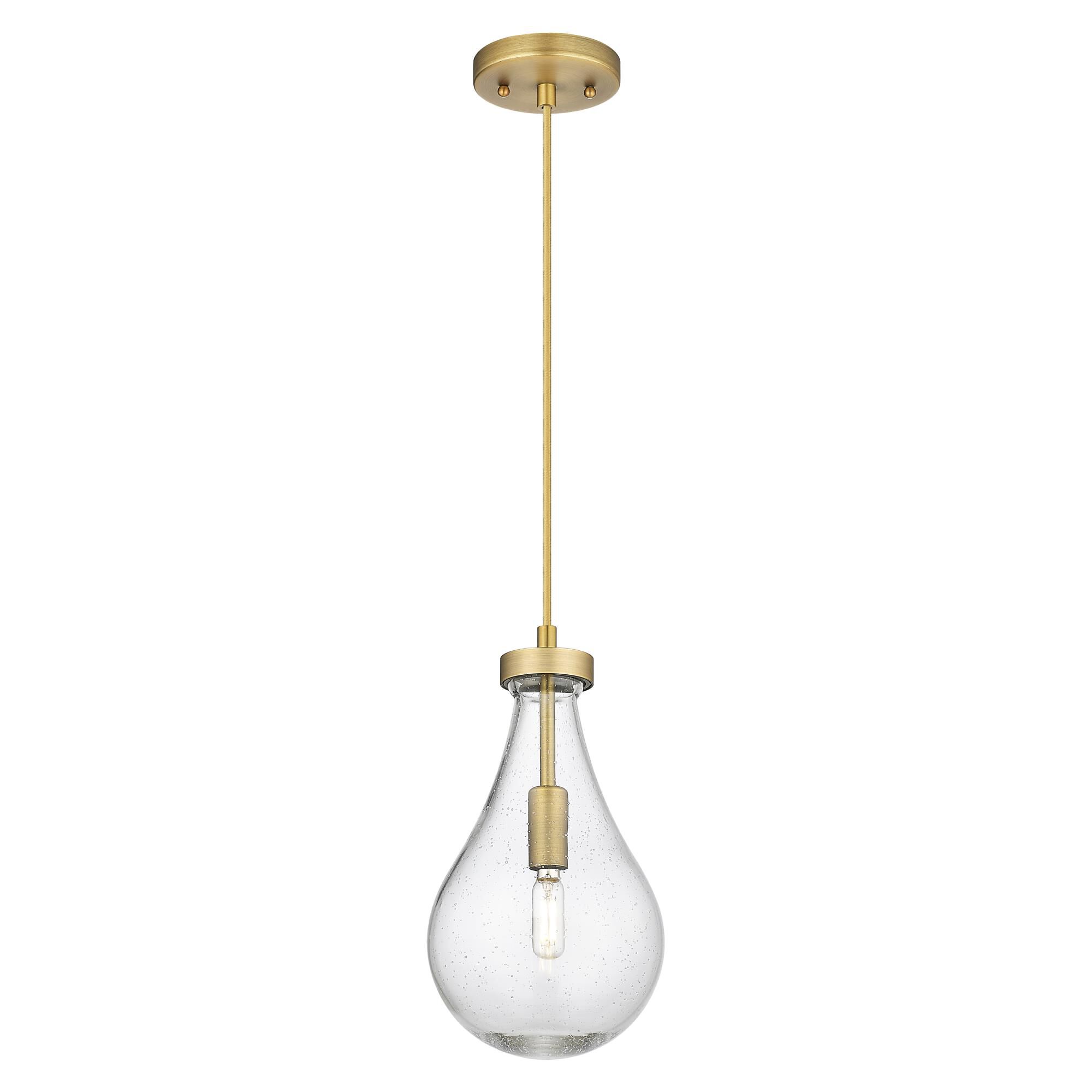 Shown in Brushed Brass finish and Seedy glass