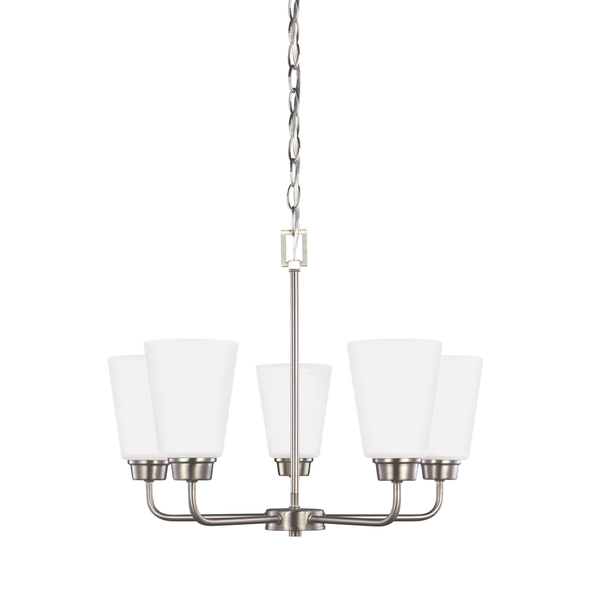 Shown in Brushed Nickel finish and Satin Etched  Shades glass and Satin Etched Glass s shade