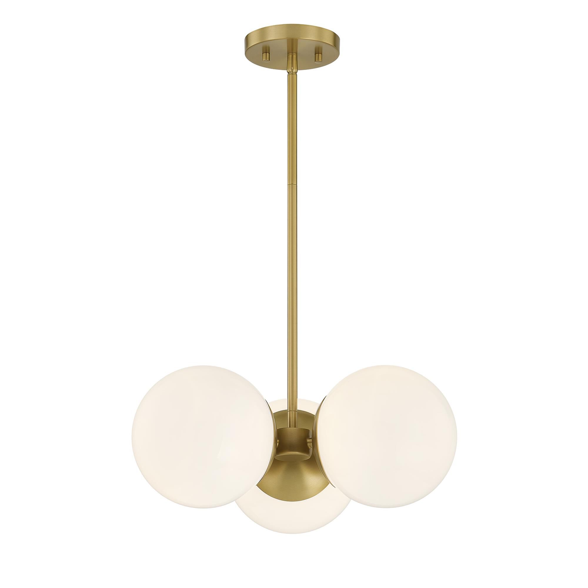 Shown in Warm Brass finish and White Opal glass
