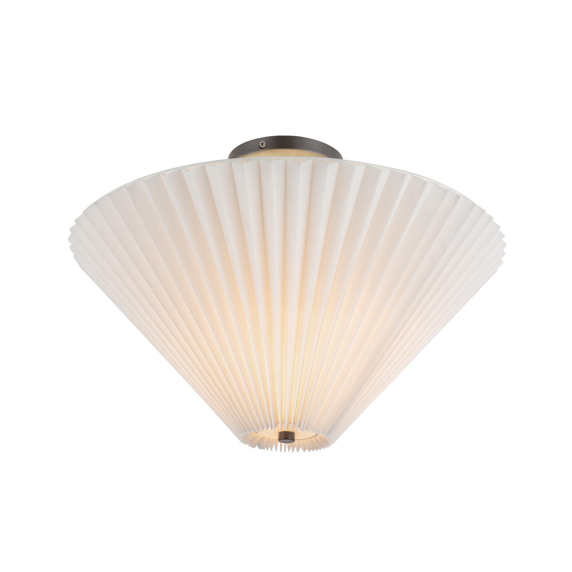 Shown in Matte Black finish and White Acrylic Diffuser glass and Pleated Linen shade
