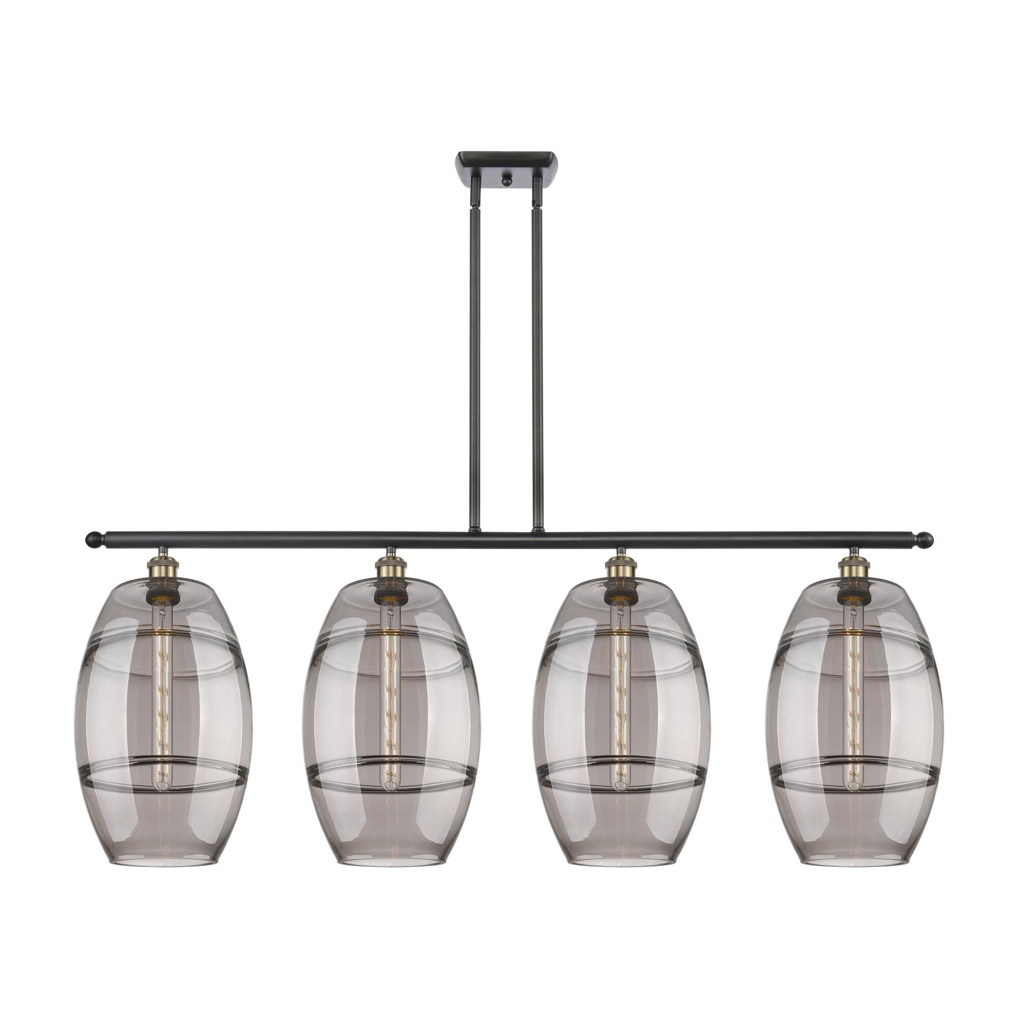 Shown in Black Antique Brass finish and Light Smoke glass