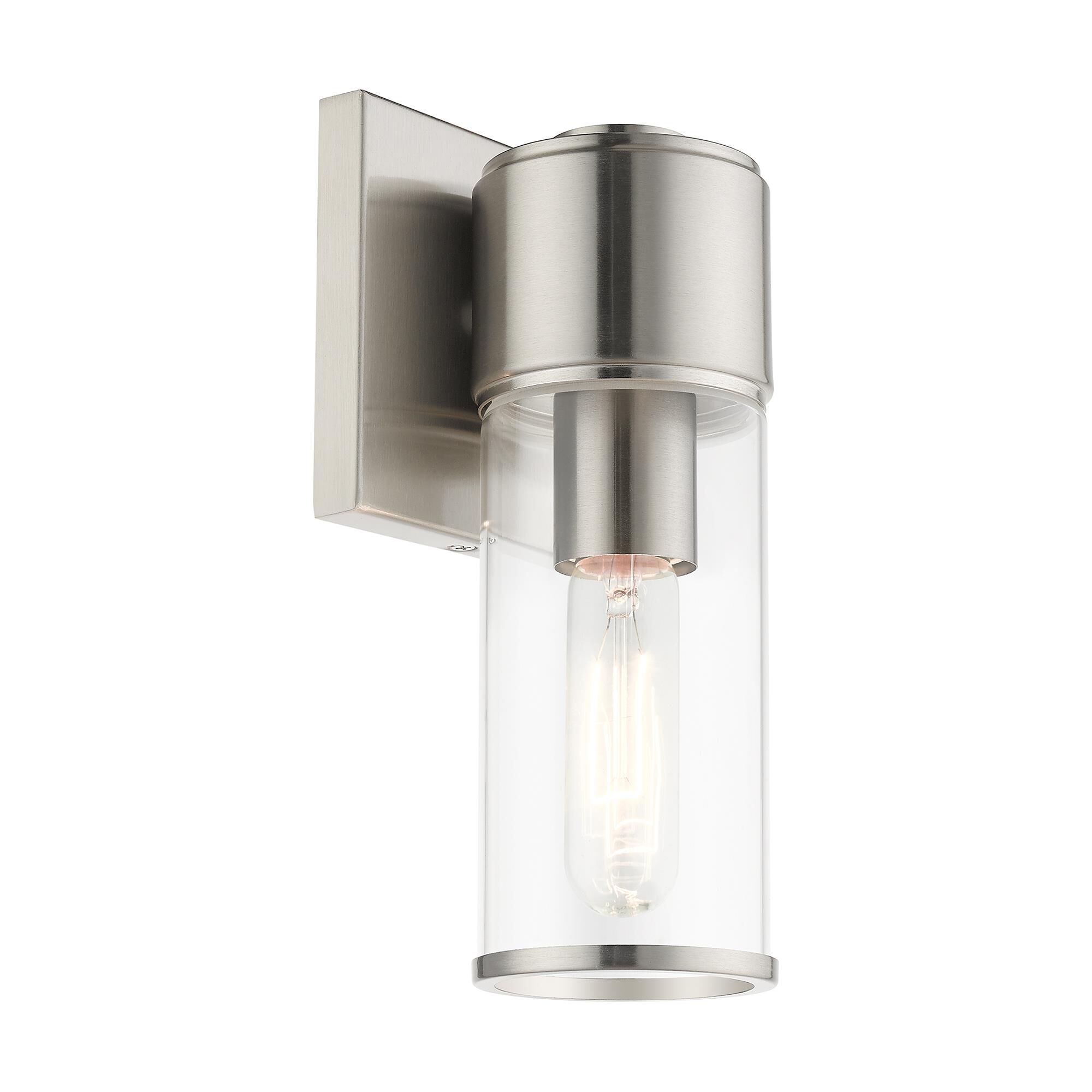 Shown in Brushed Nickel finish and Clear  glass