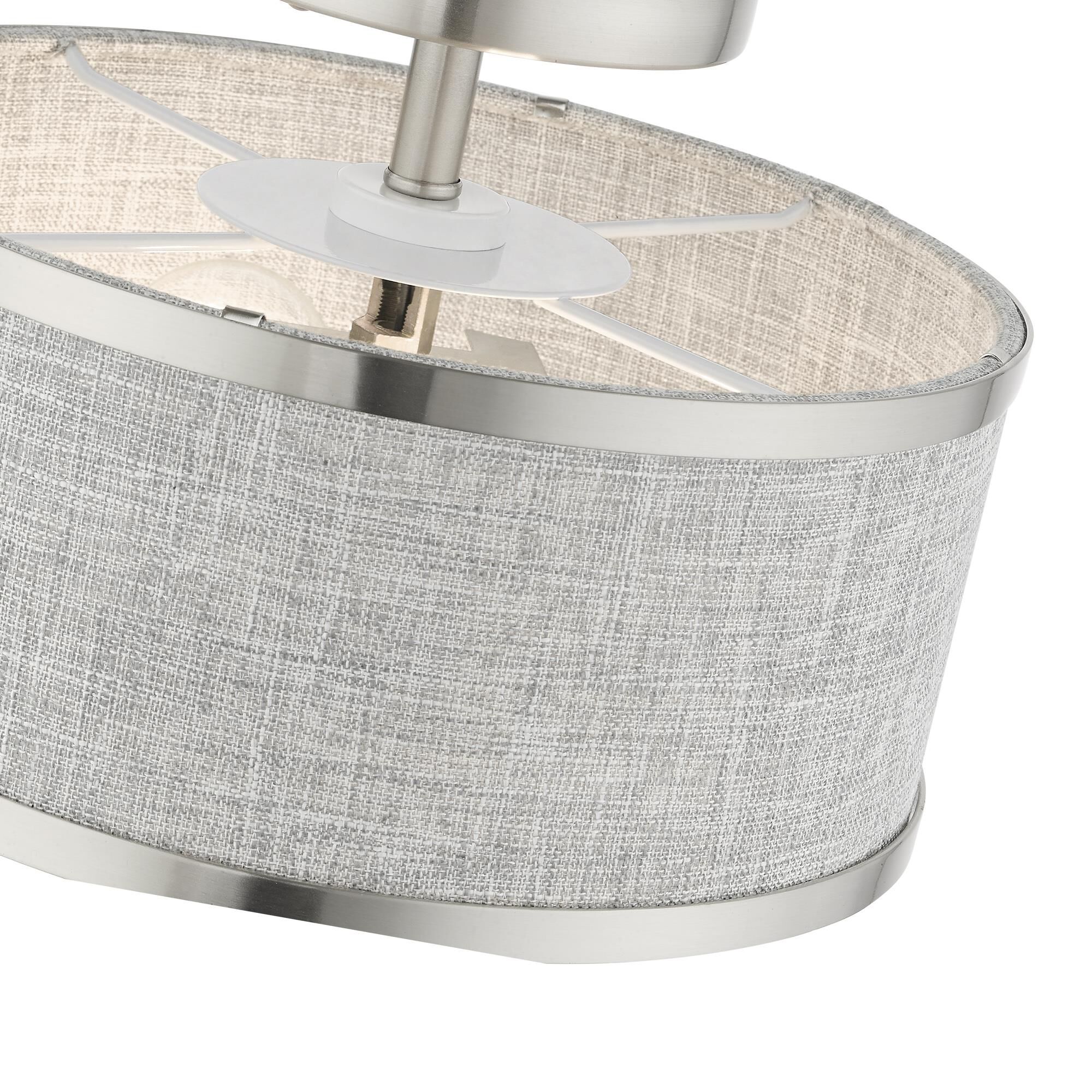 Shown in Brushed Nickel finish and Hand Crafted Hardback  Completely Finished With Grey Color Fabric Outside and Inside shade