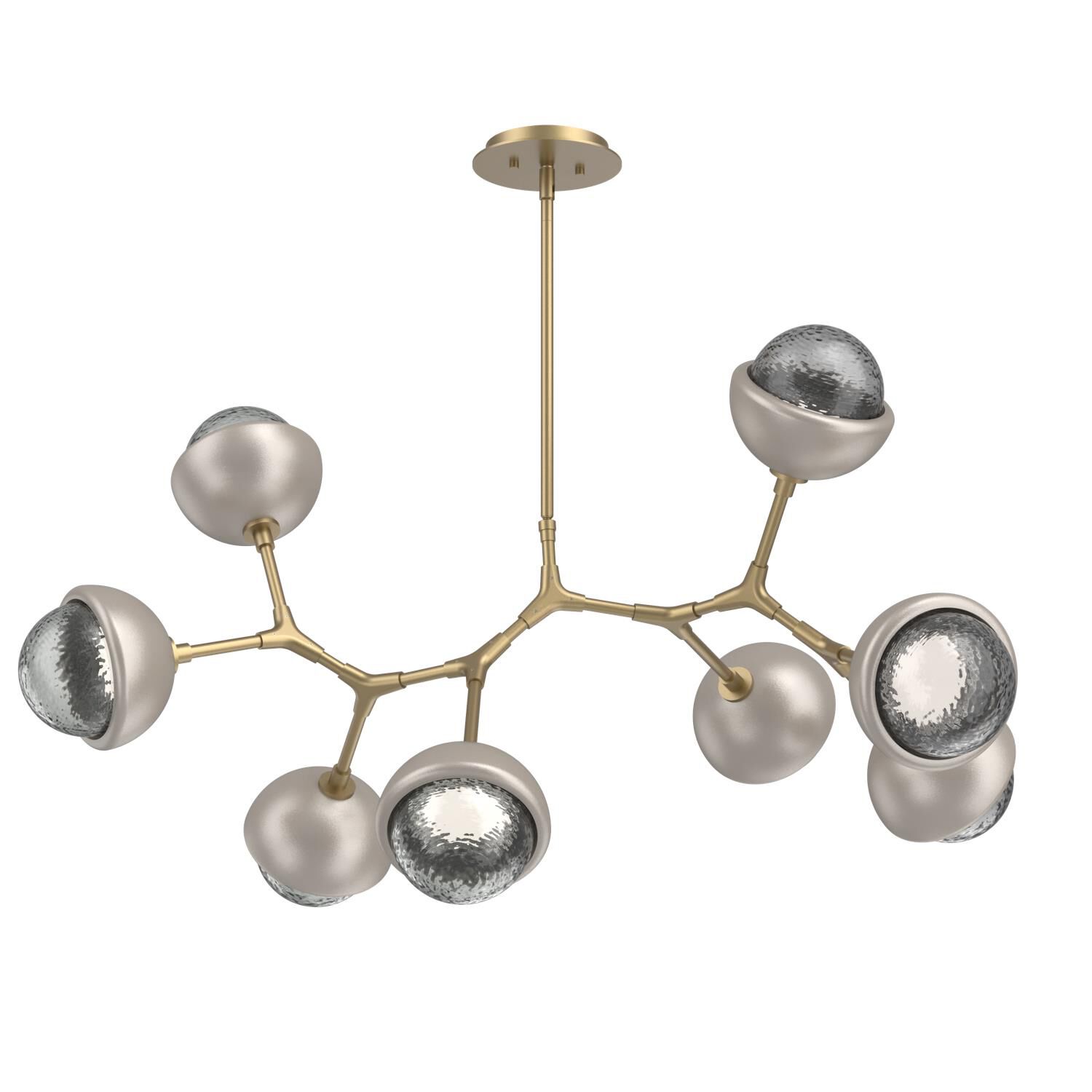 Shown in Gilded Brass finish and Smoke glass and Beige Silver accent