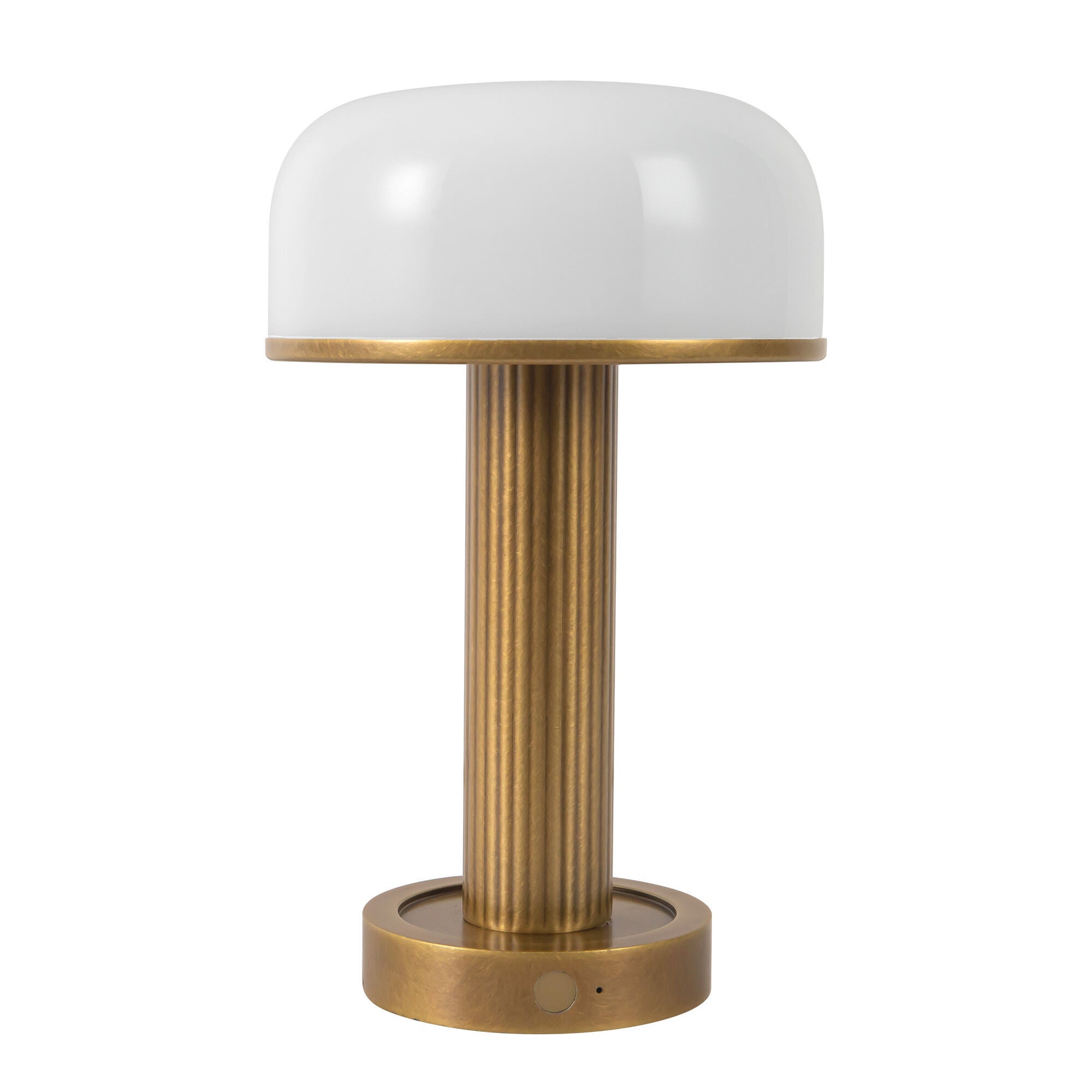Shown in Vintage Brass finish and Glossy Opal glass