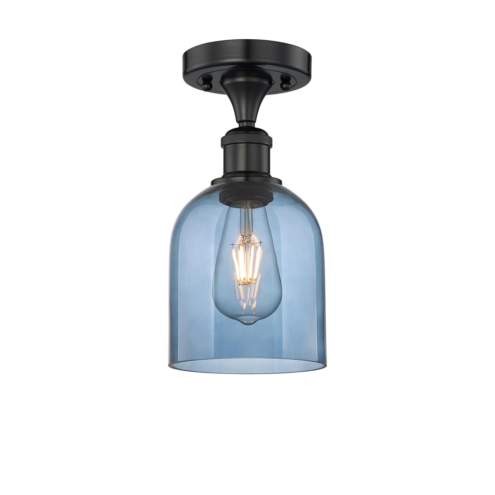 Shown in Matte Black finish and Princess Blue glass