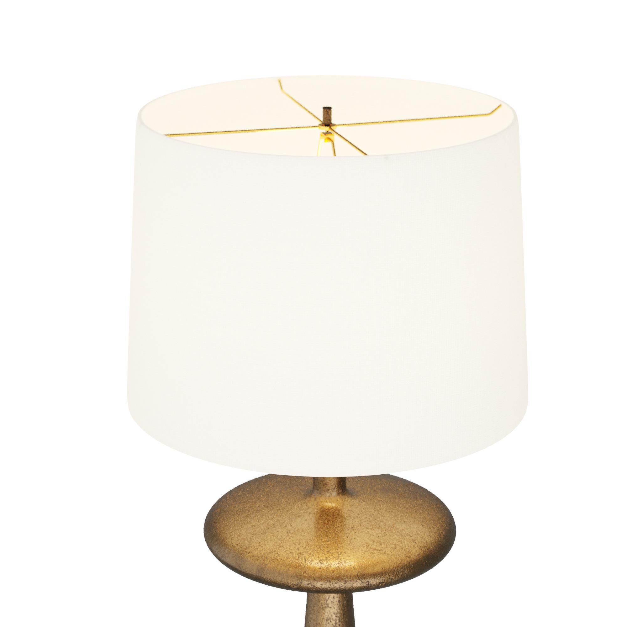 Shown in Antique Brass finish and Linen shade
