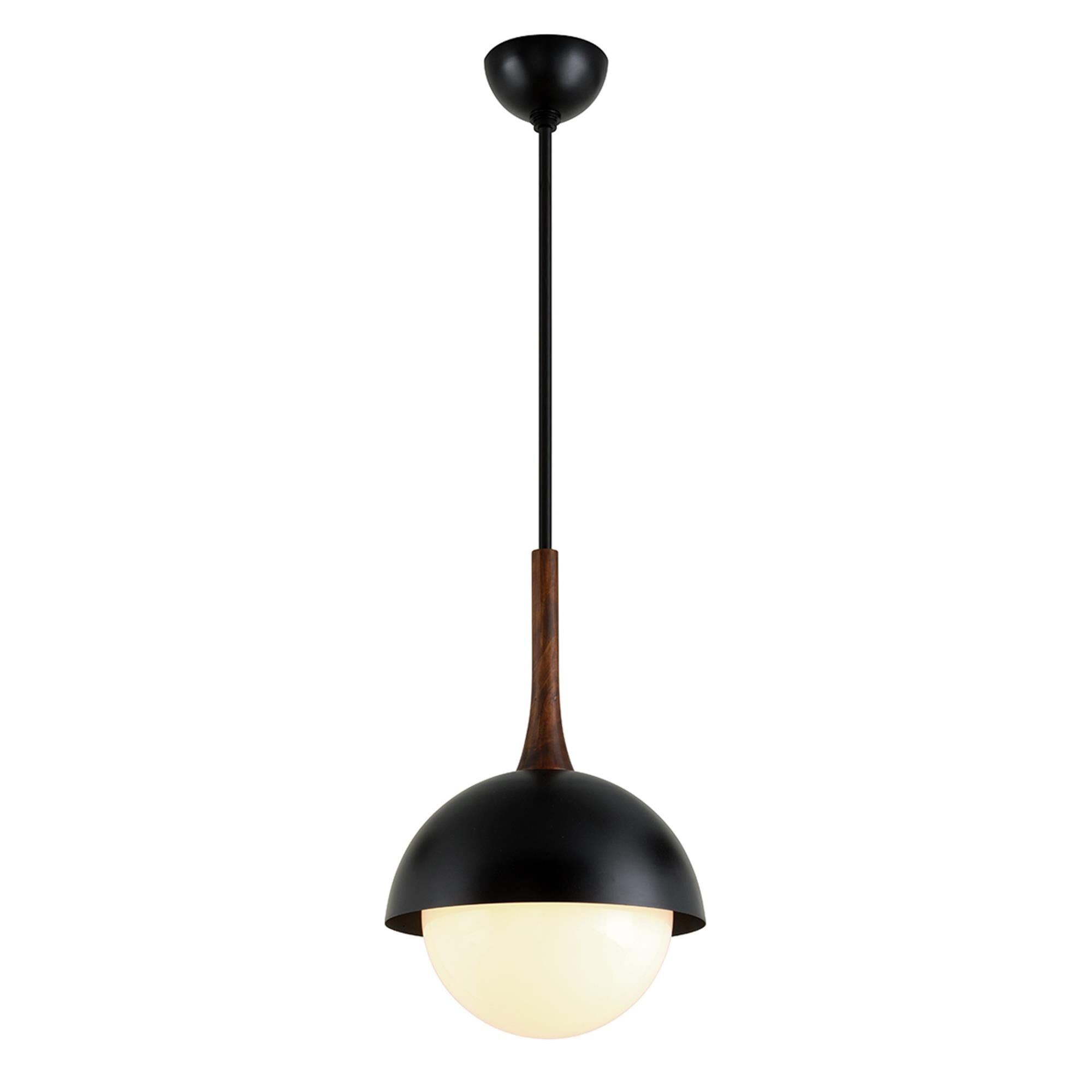 Shown in Black And Natural Acacia finish and White glass and Glass shade