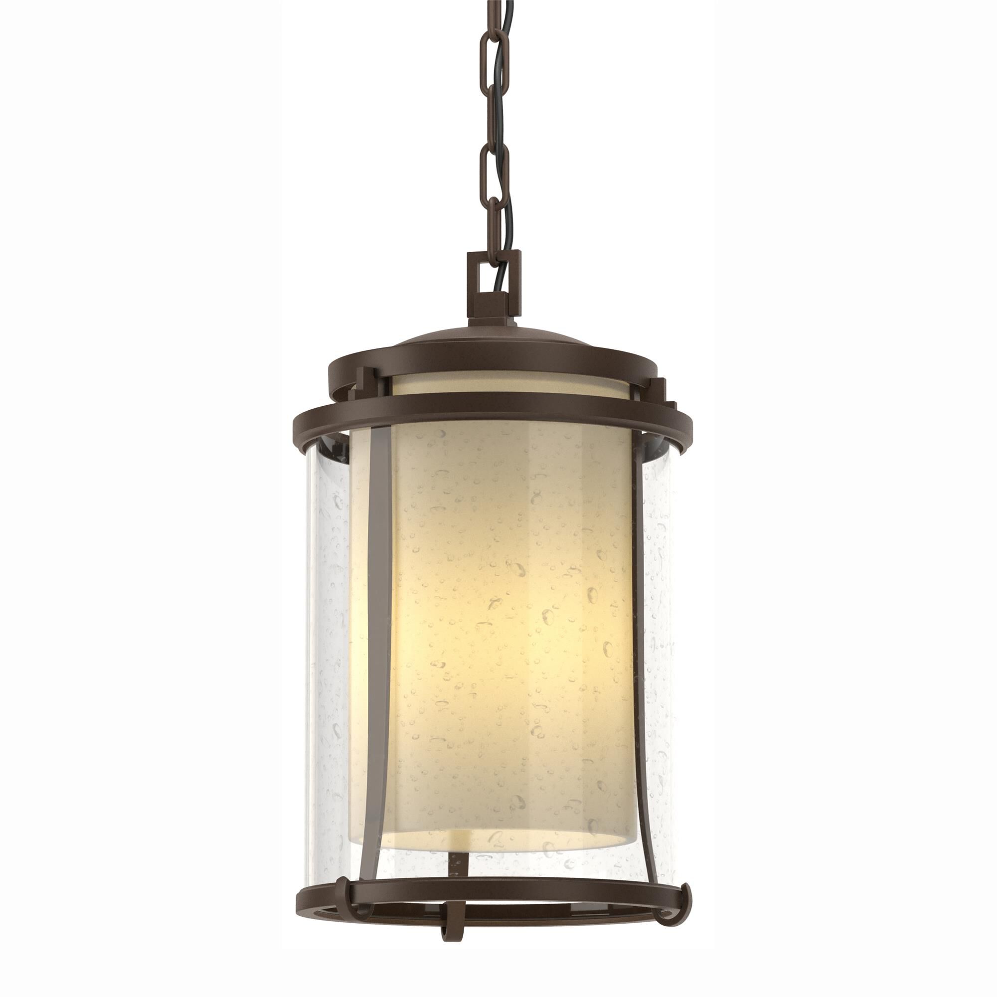 Shown in Coastal Bronze finish and Opal And Seeded glass