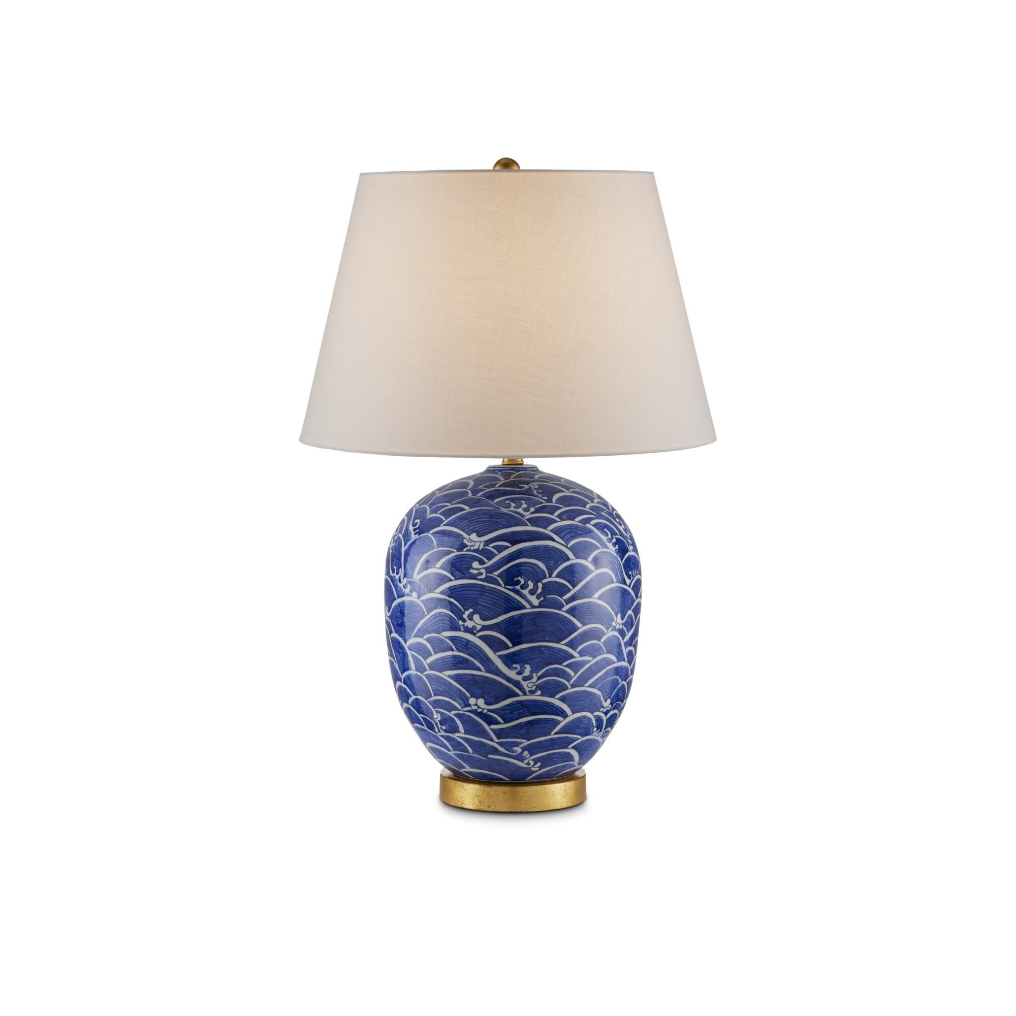 Shown in Blue, White, Gold Leaf finish and Off-White Linen shade