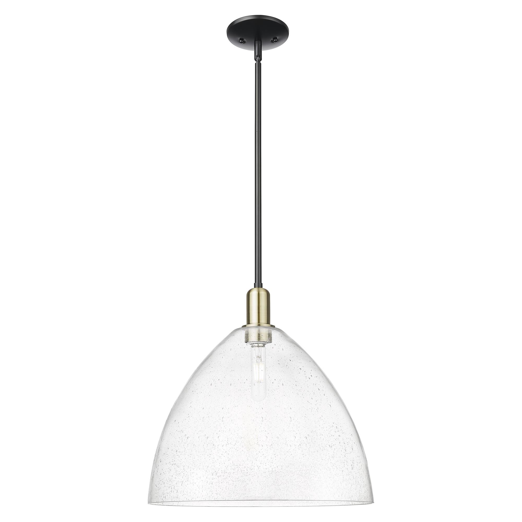 Shown in Black Antique Brass finish and Seedy glass