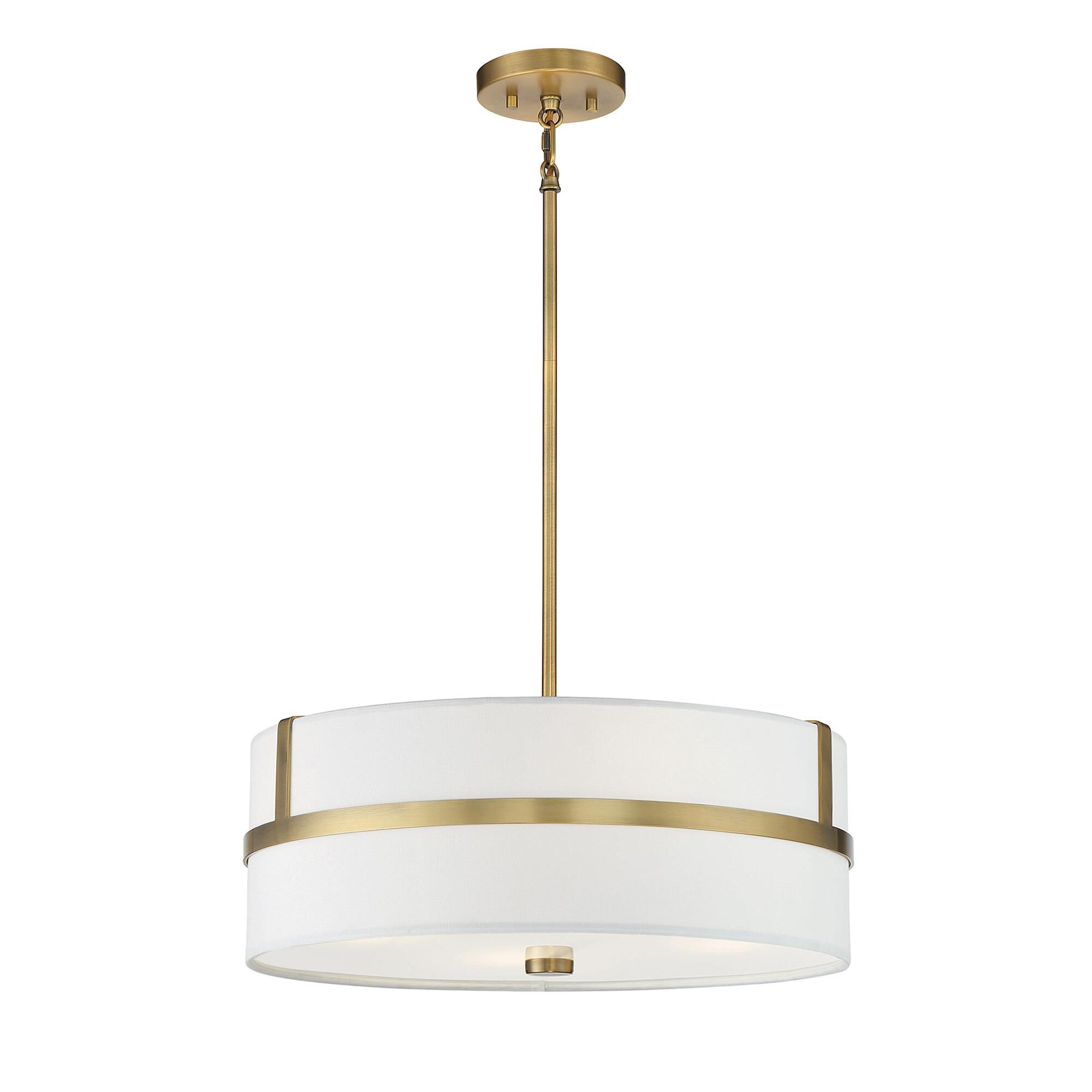 Shown in Natural Brass finish and White Fabric shade