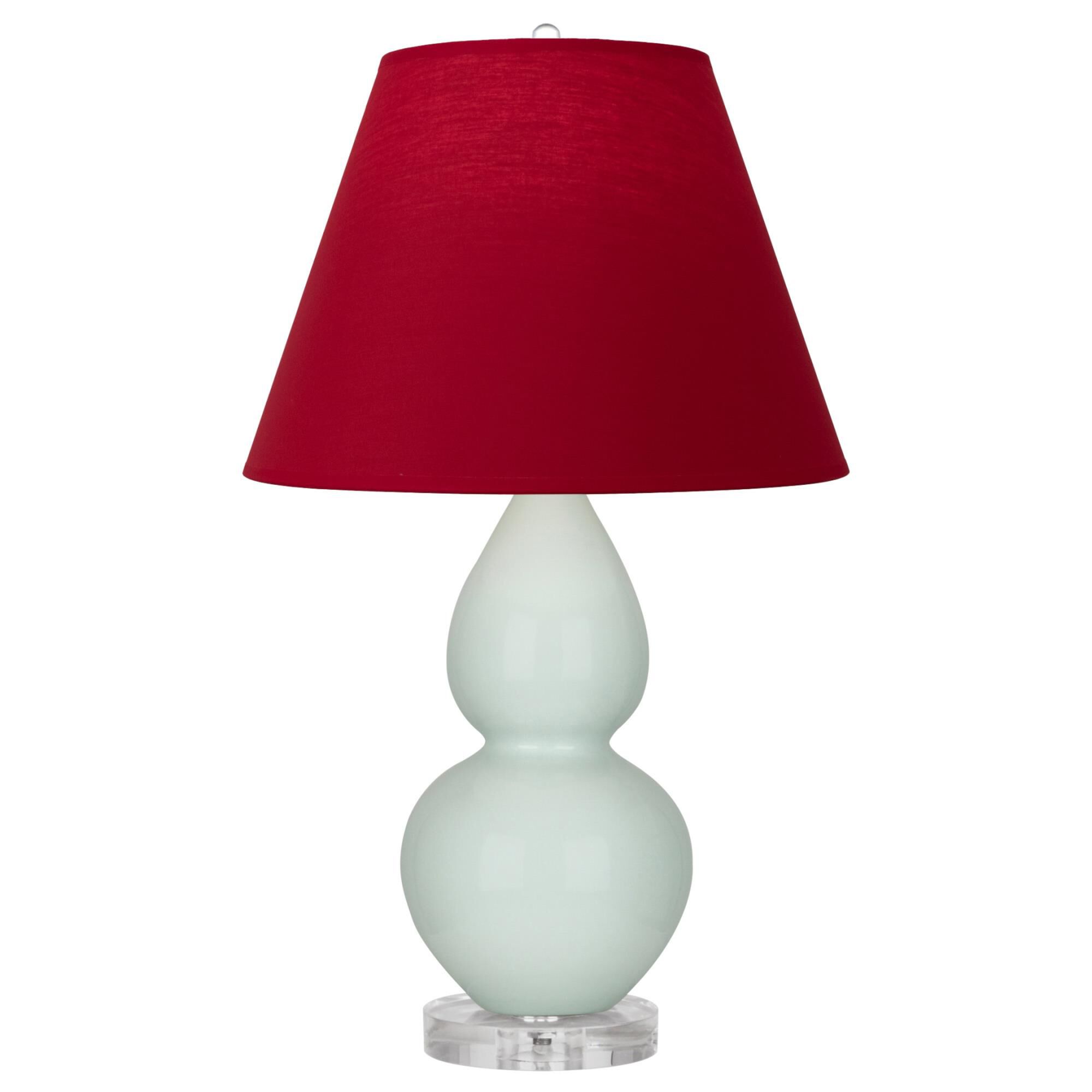 Shown in Celadon finish and Rose Red with Ink Black Lining Fabric shade and Lucite accent
