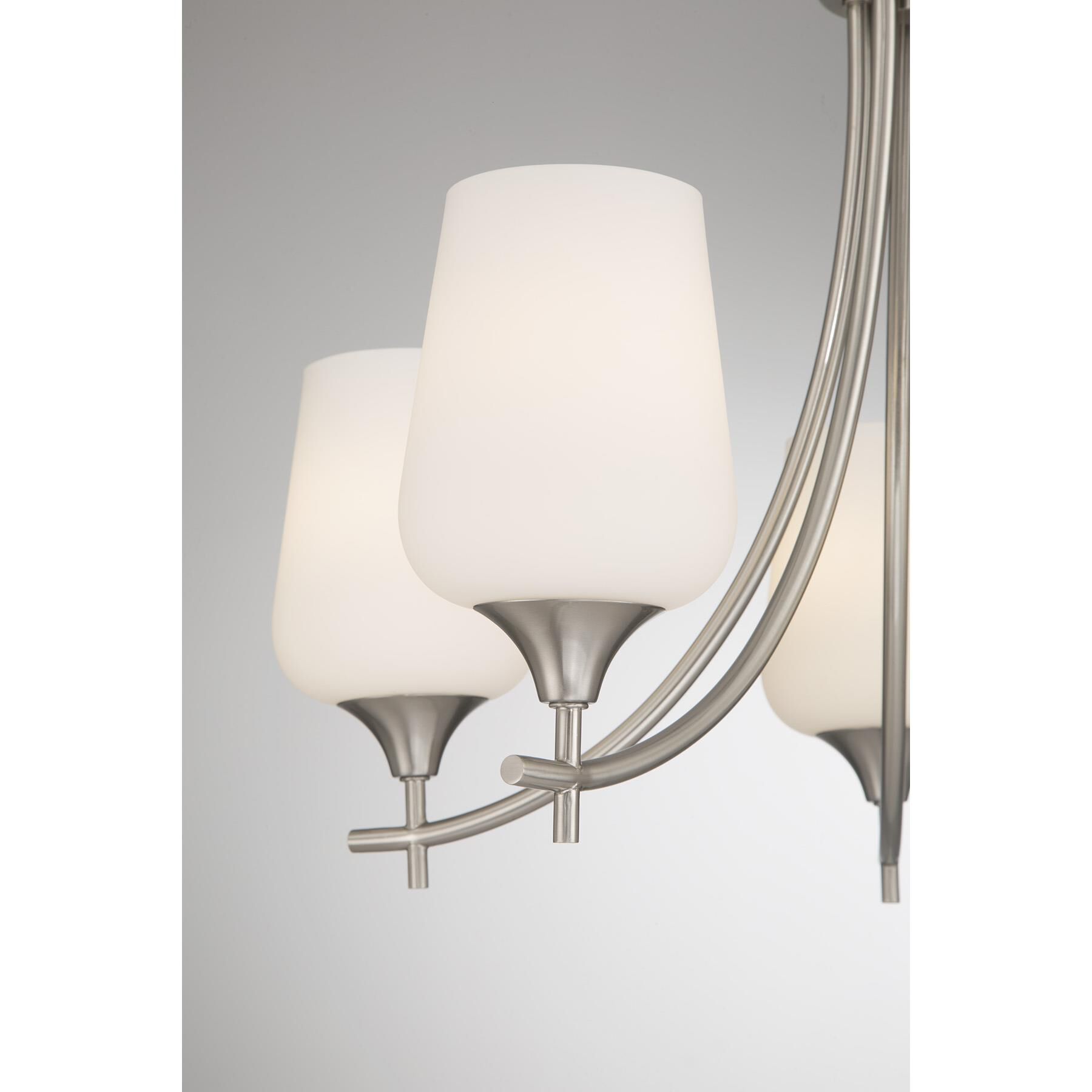 Shown in Satin Nickel finish and White Opal glass