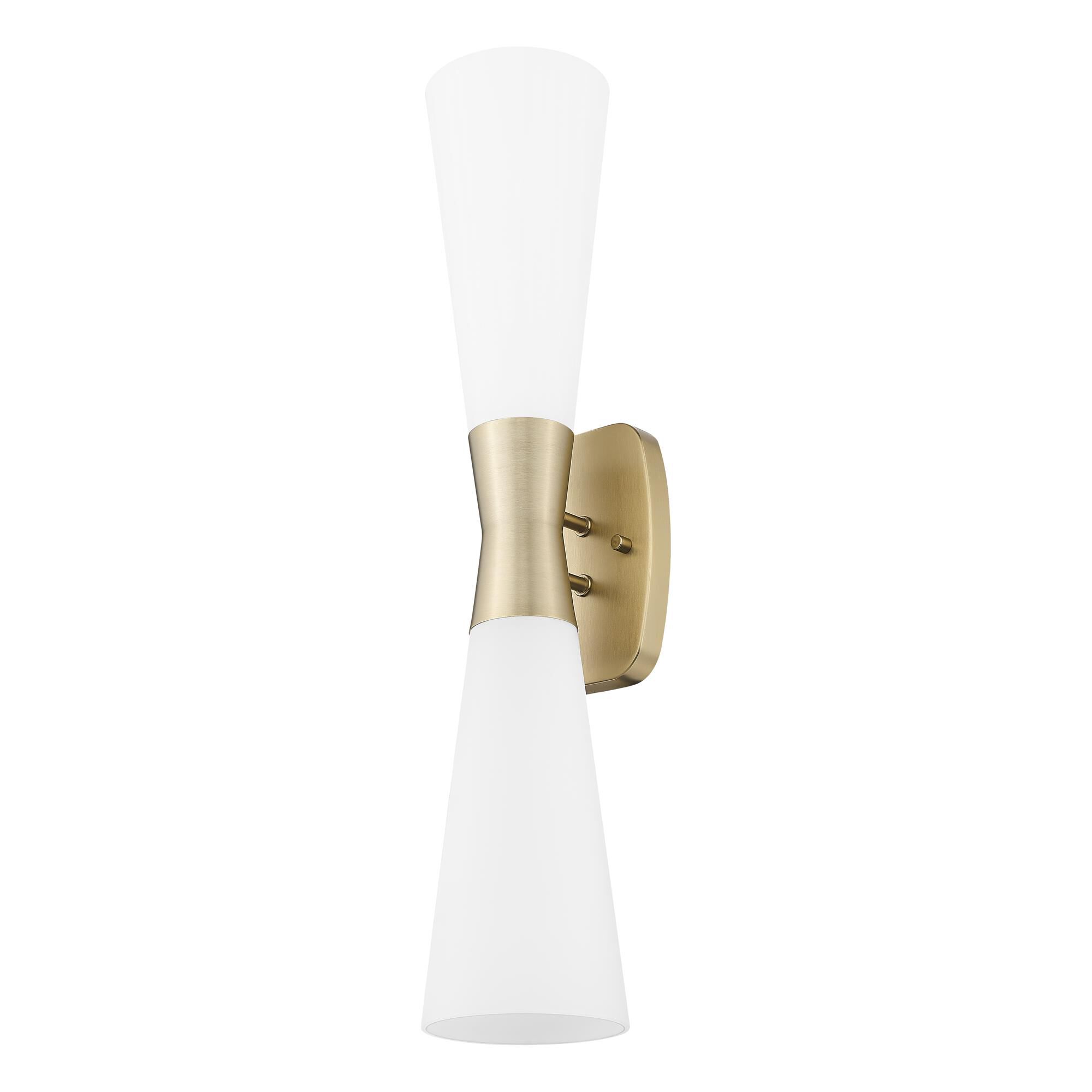 Shown in Modern Gold finish and White Opal glass
