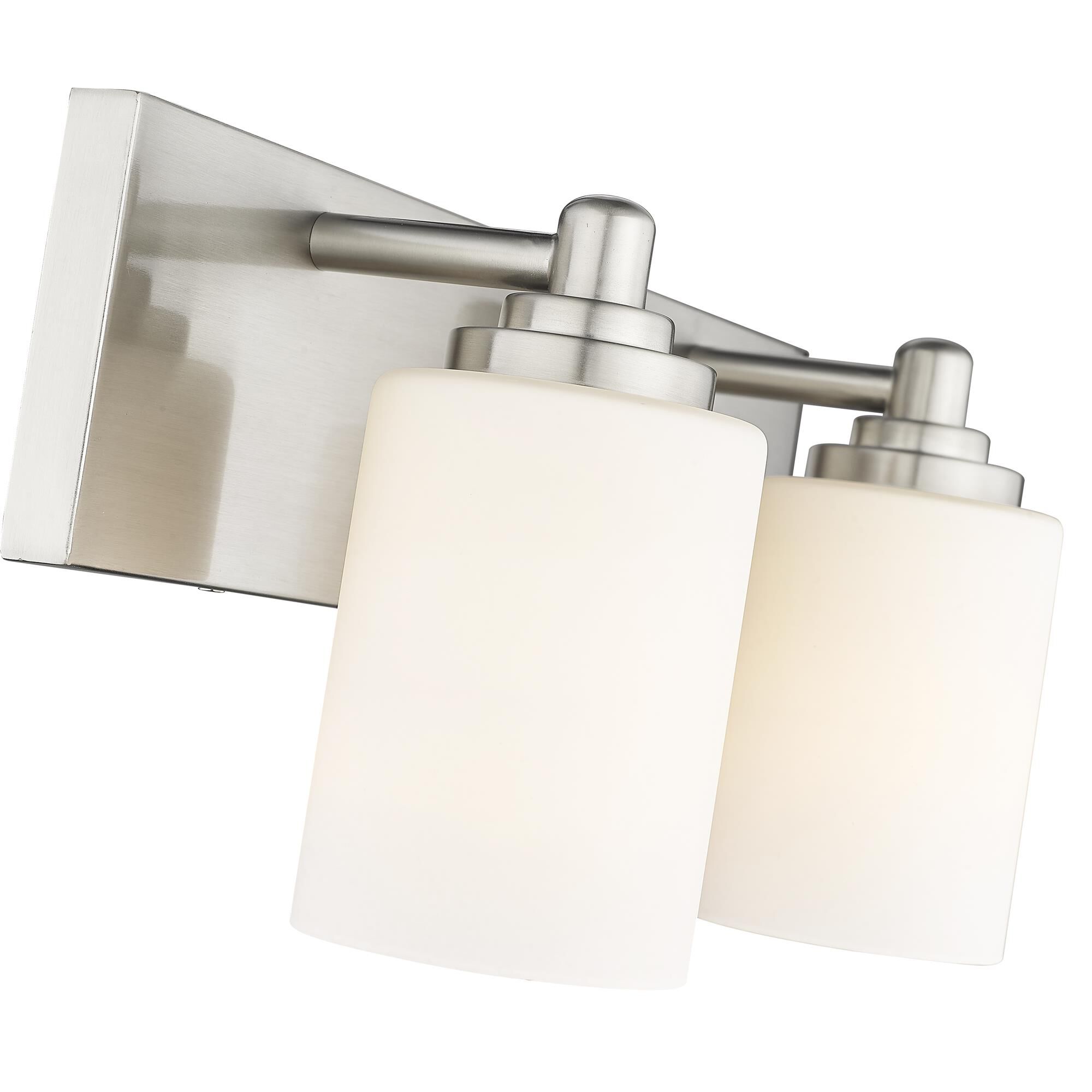 Shown in Brushed Nickel finish and White glass