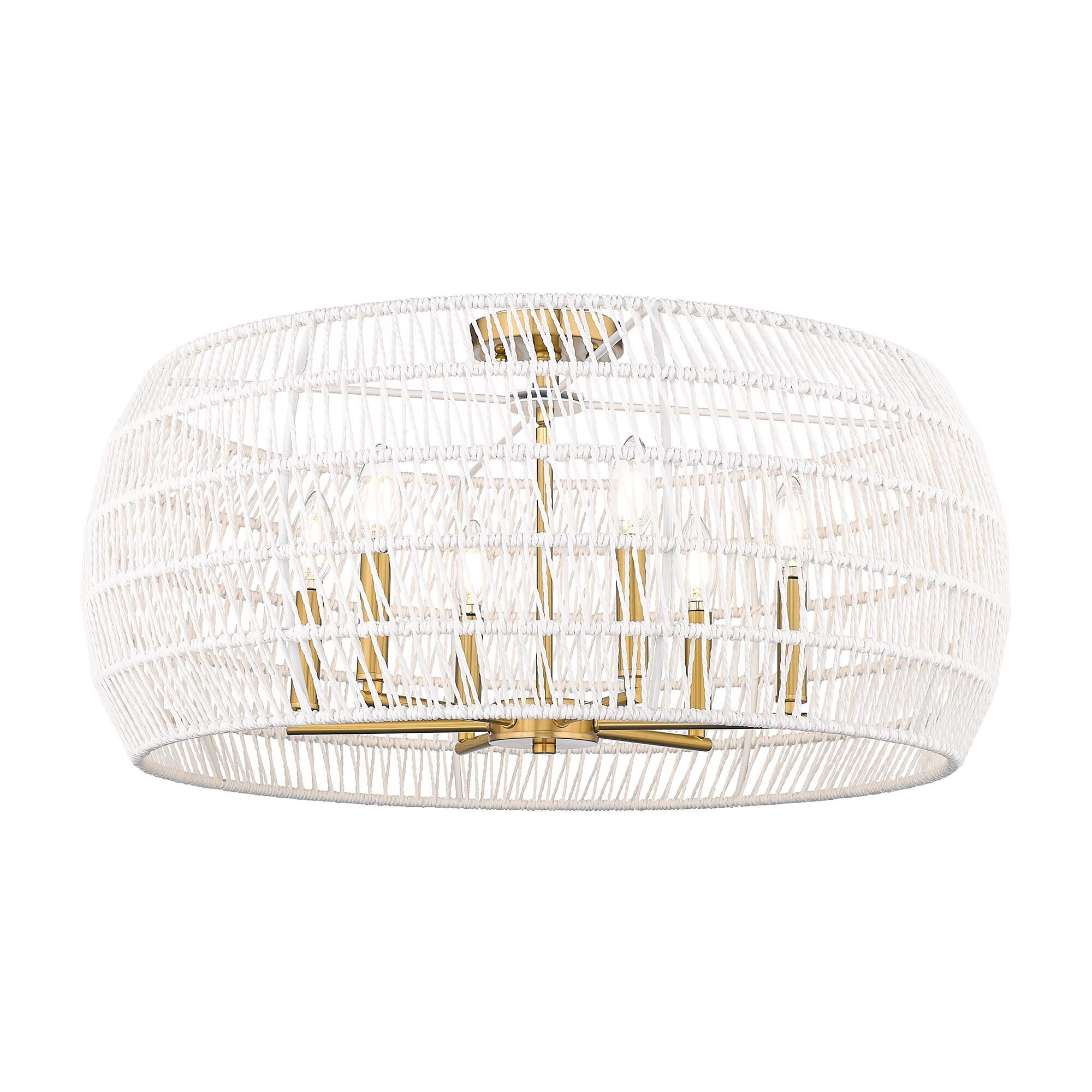 Shown in Modern Brushed Gold finish and Bleached White Raphia Rope shade