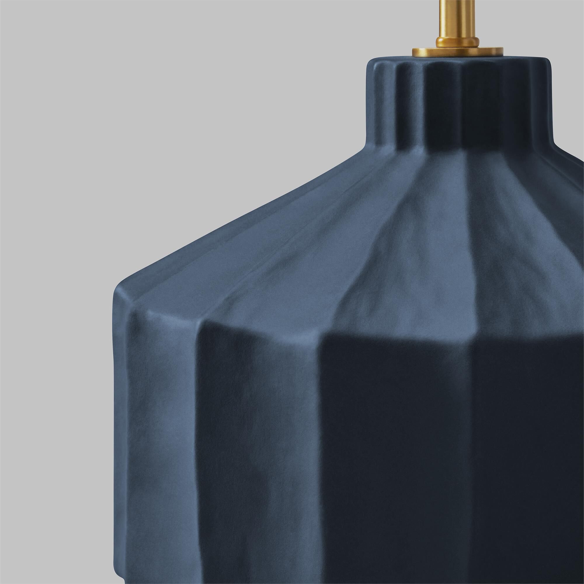 Shown in Matte Medium Blue Wash finish and White Linen Fabric shade