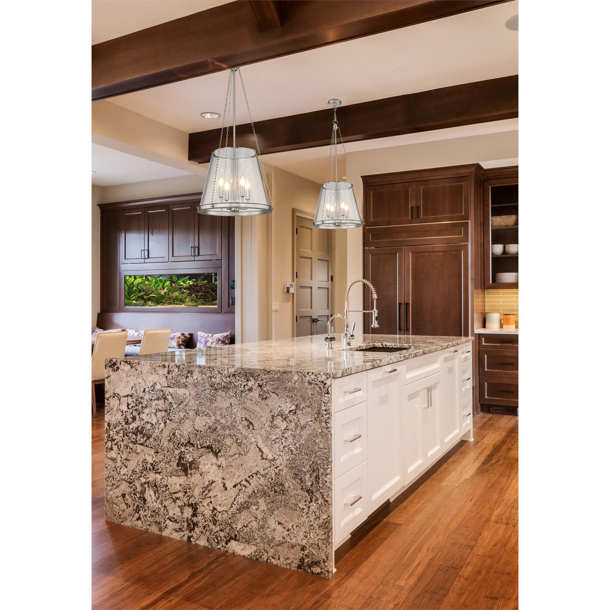 Shown in Brushed Nickel finish and Clear glass and Clear shade