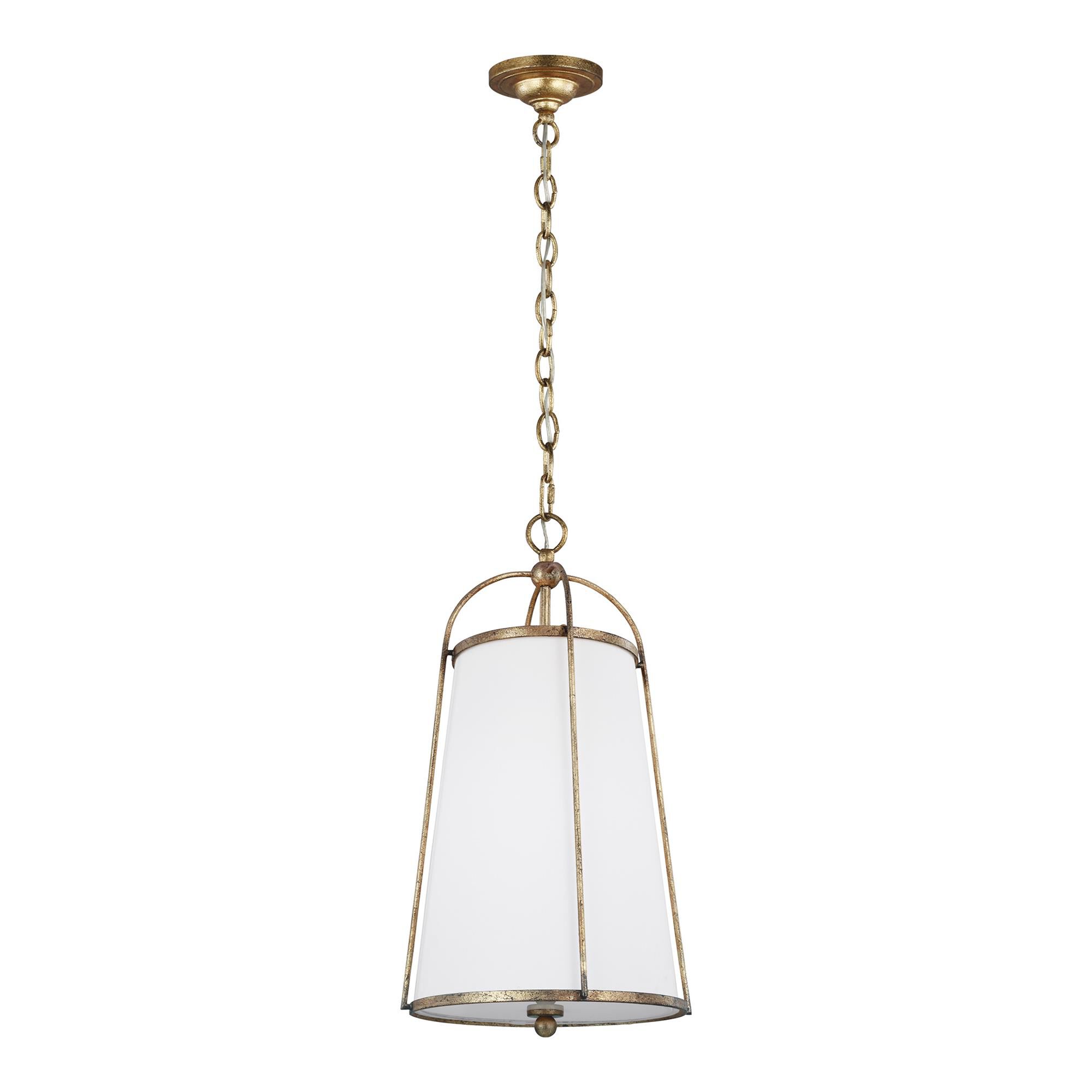 Shown in Antique Gild finish and White Linen Fabric shade