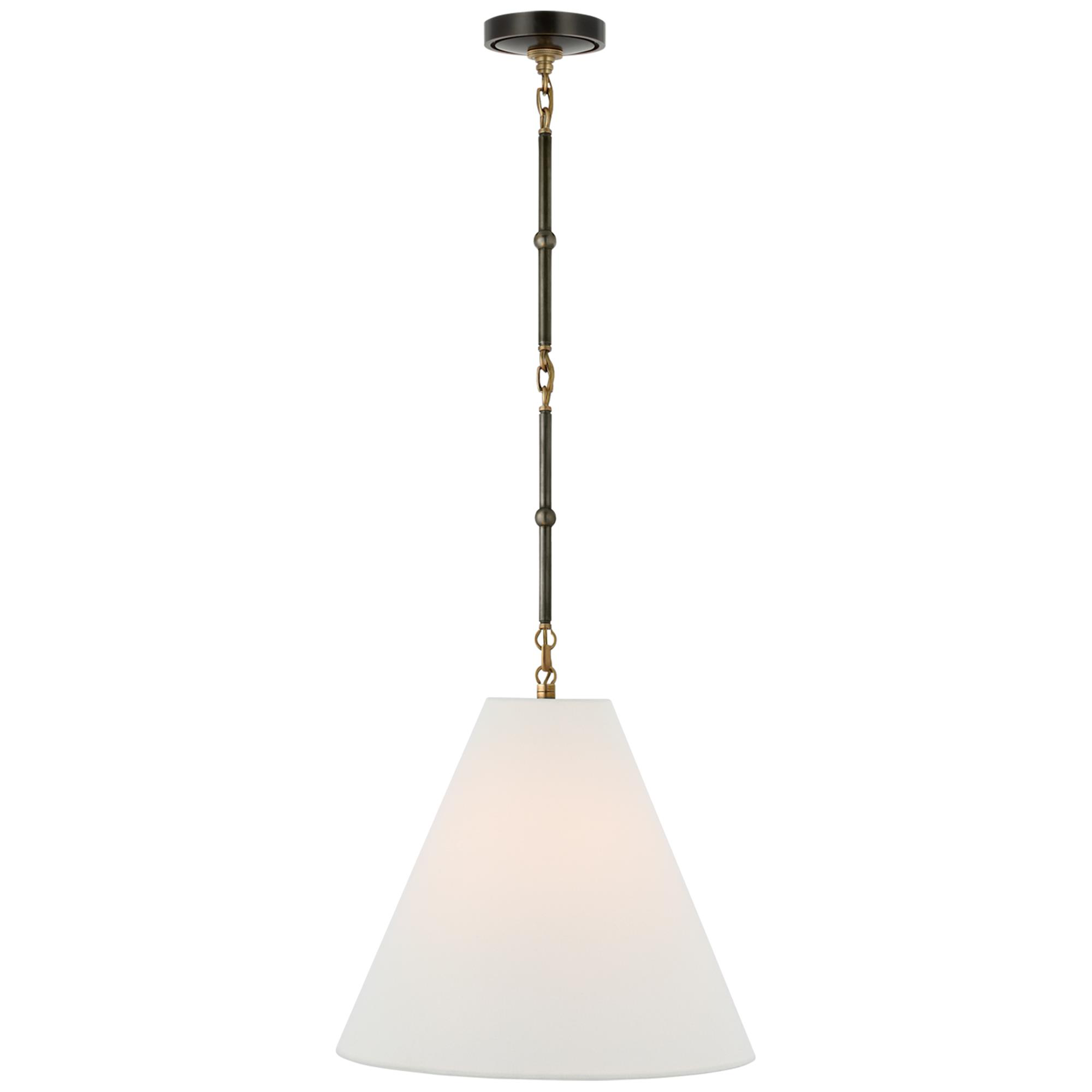 Shown in Bronze With Antique Brass finish and Linen shade