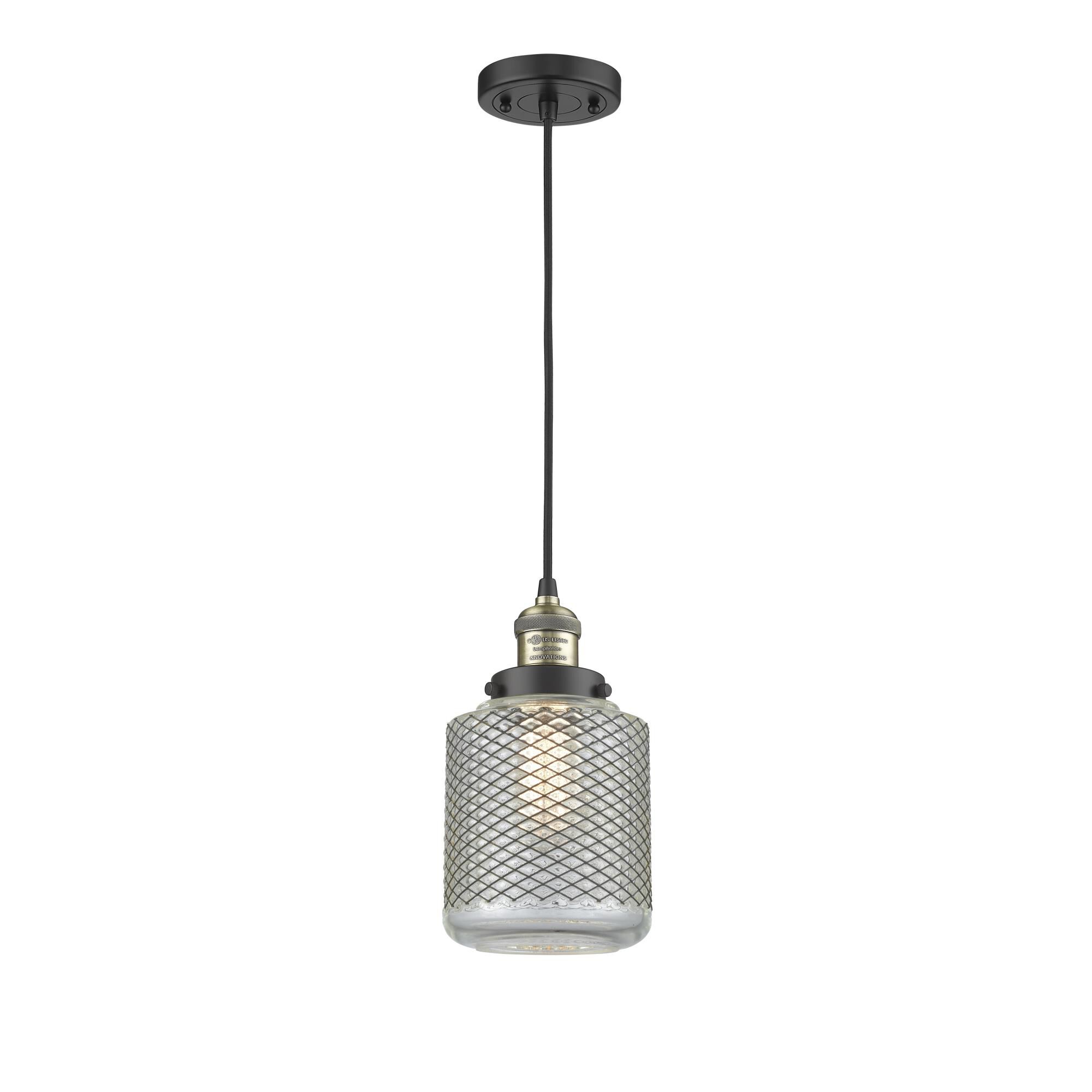 Shown in Black Antique Brass finish and Clear Wire Mesh glass