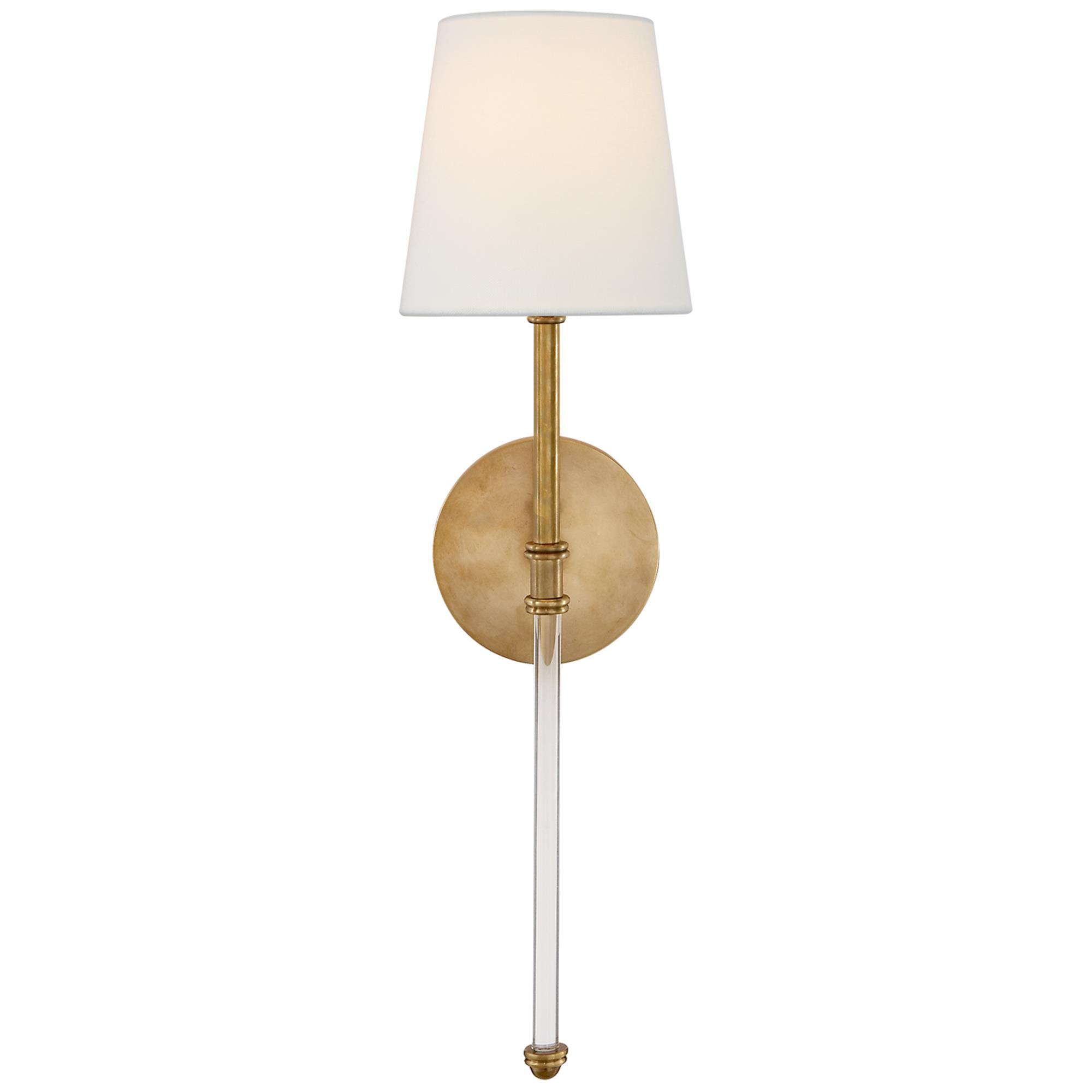 Shown in Hand-Rubbed Antique Brass finish and Linen shade