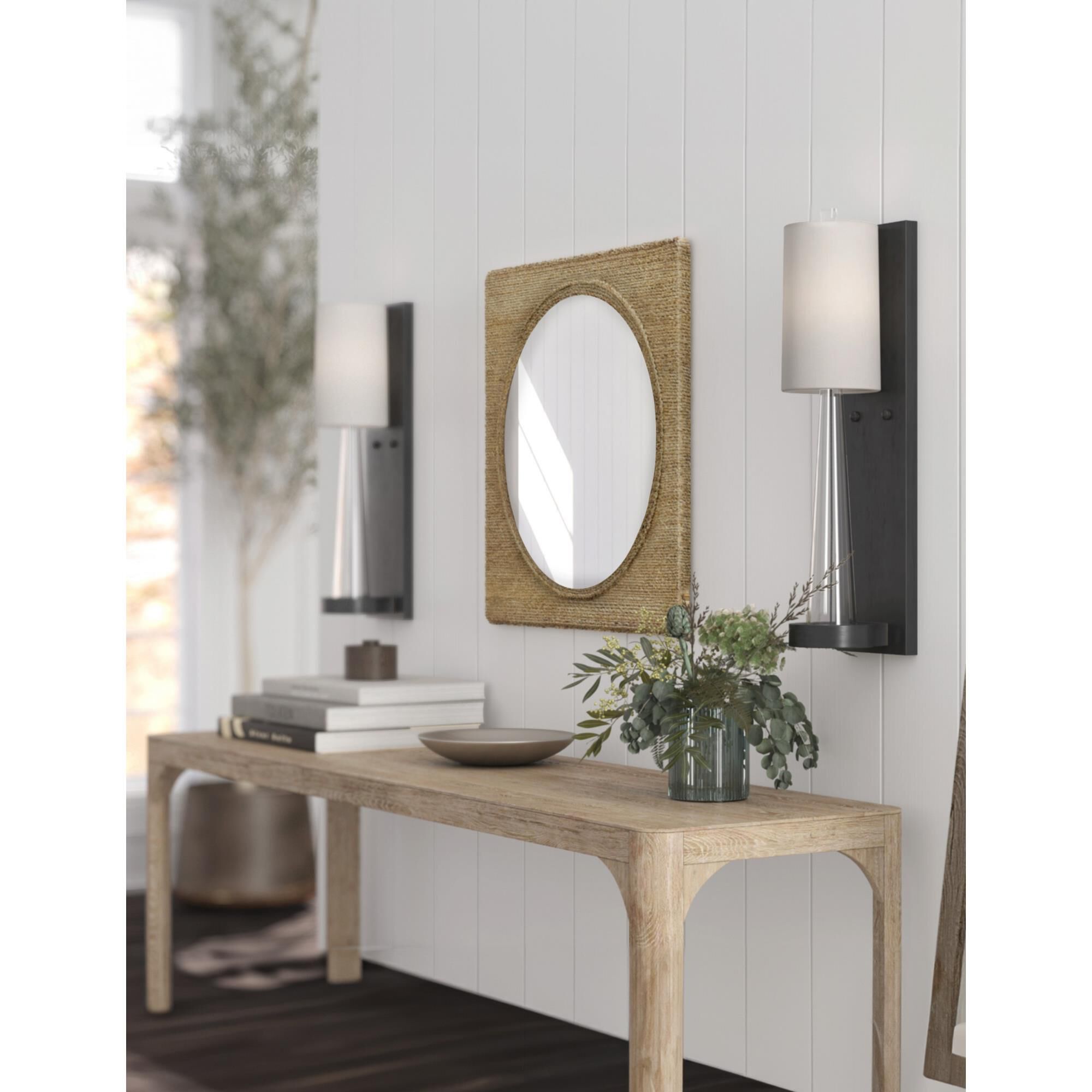 Shown in Oil Rubbed Bronze finish and Off White Shantung shade