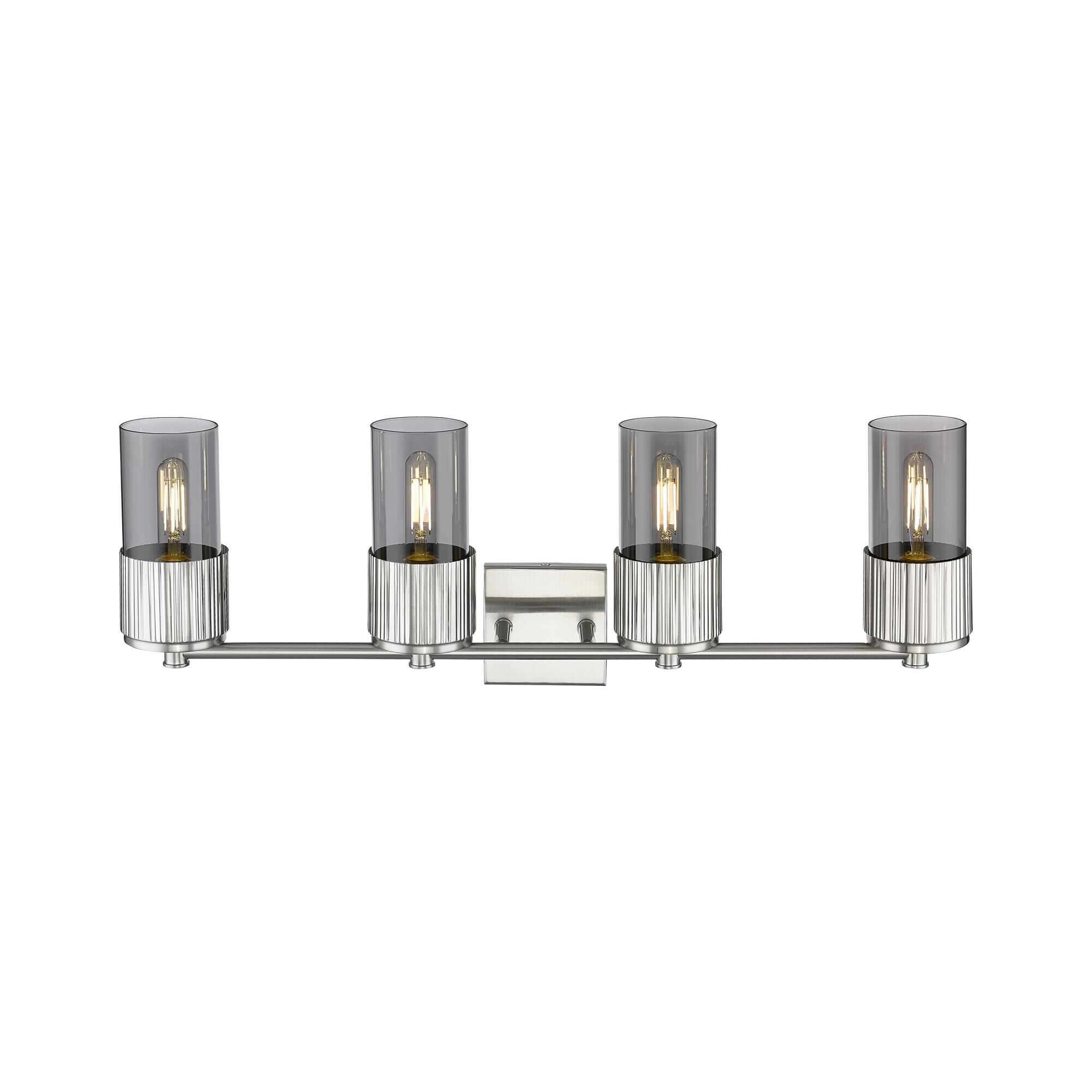 Shown in Satin Nickel finish and Plated Smoke glass