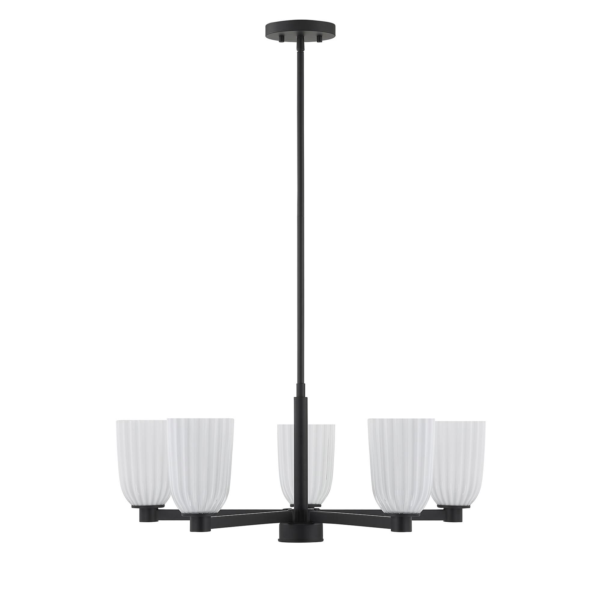 Shown in Matte Black finish and White Opal Ribbed glass