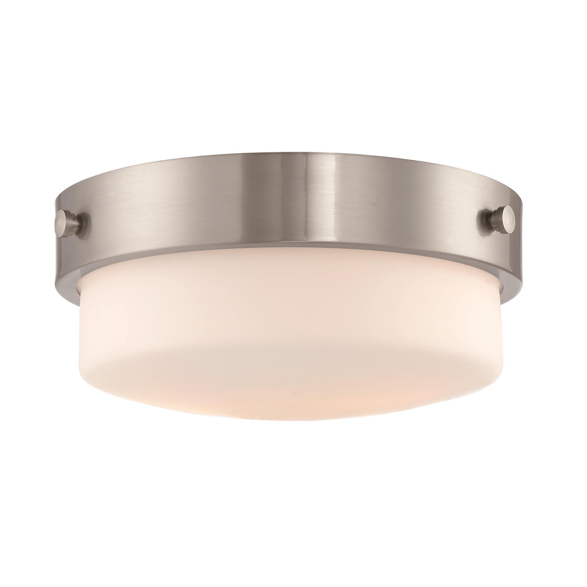 Shown in Brushed Polished Nickel finish and White Frosted glass and Glass shade