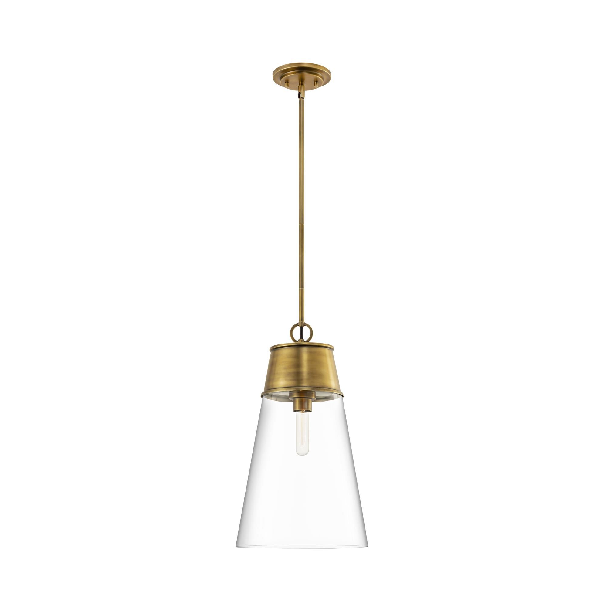 Shown in Rubbed Brass finish and Glass shade