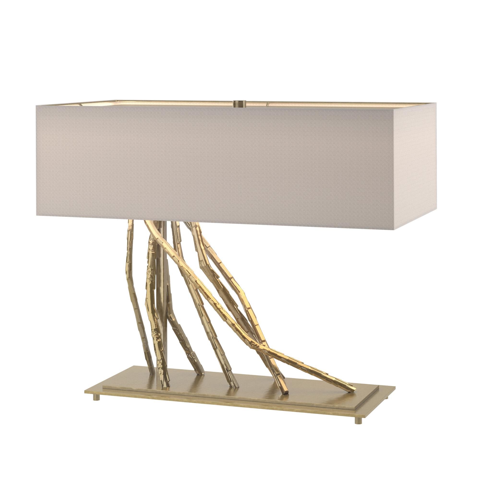 Shown in Modern Brass finish and Flax shade