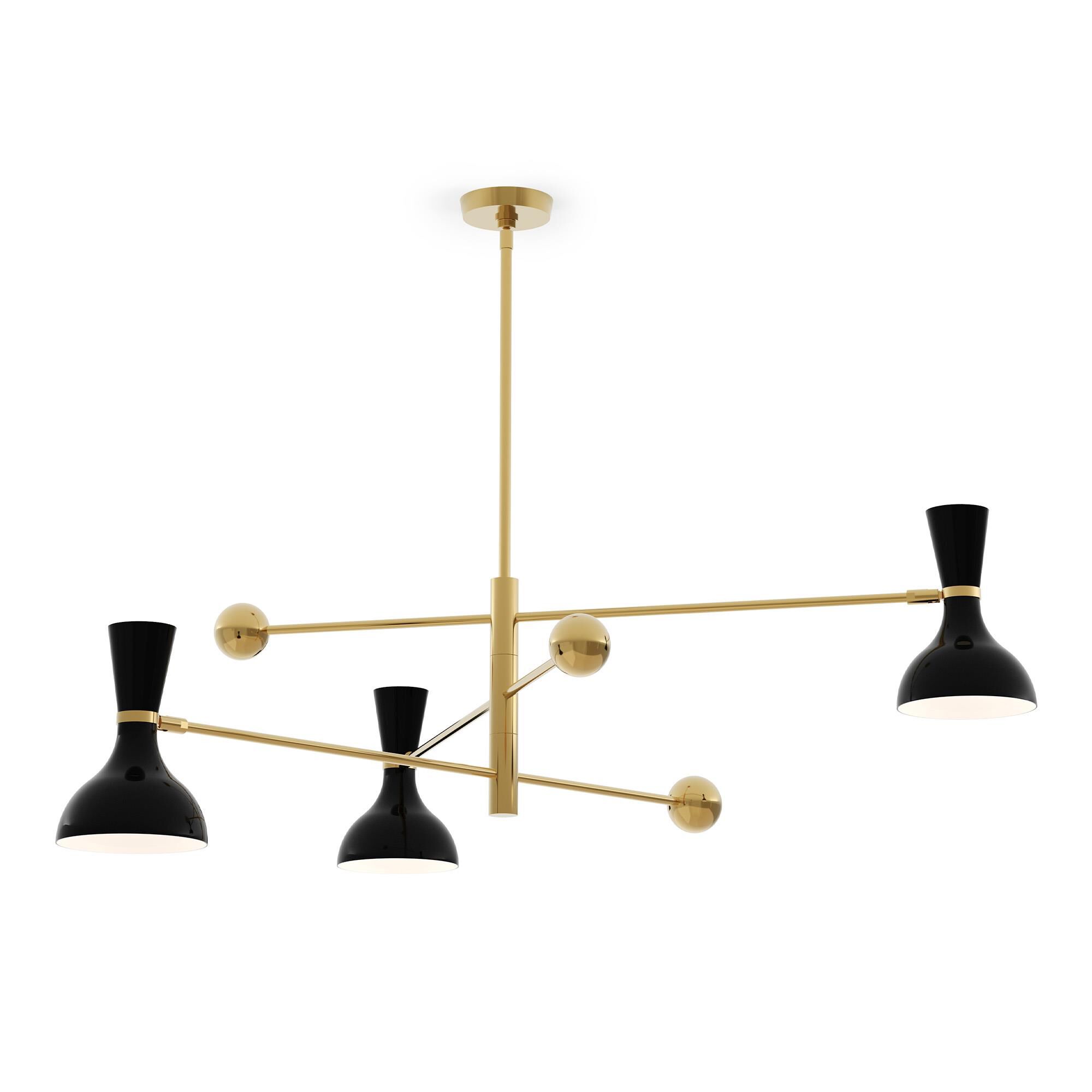 Shown in Modern Brass finish and Obsidian shade