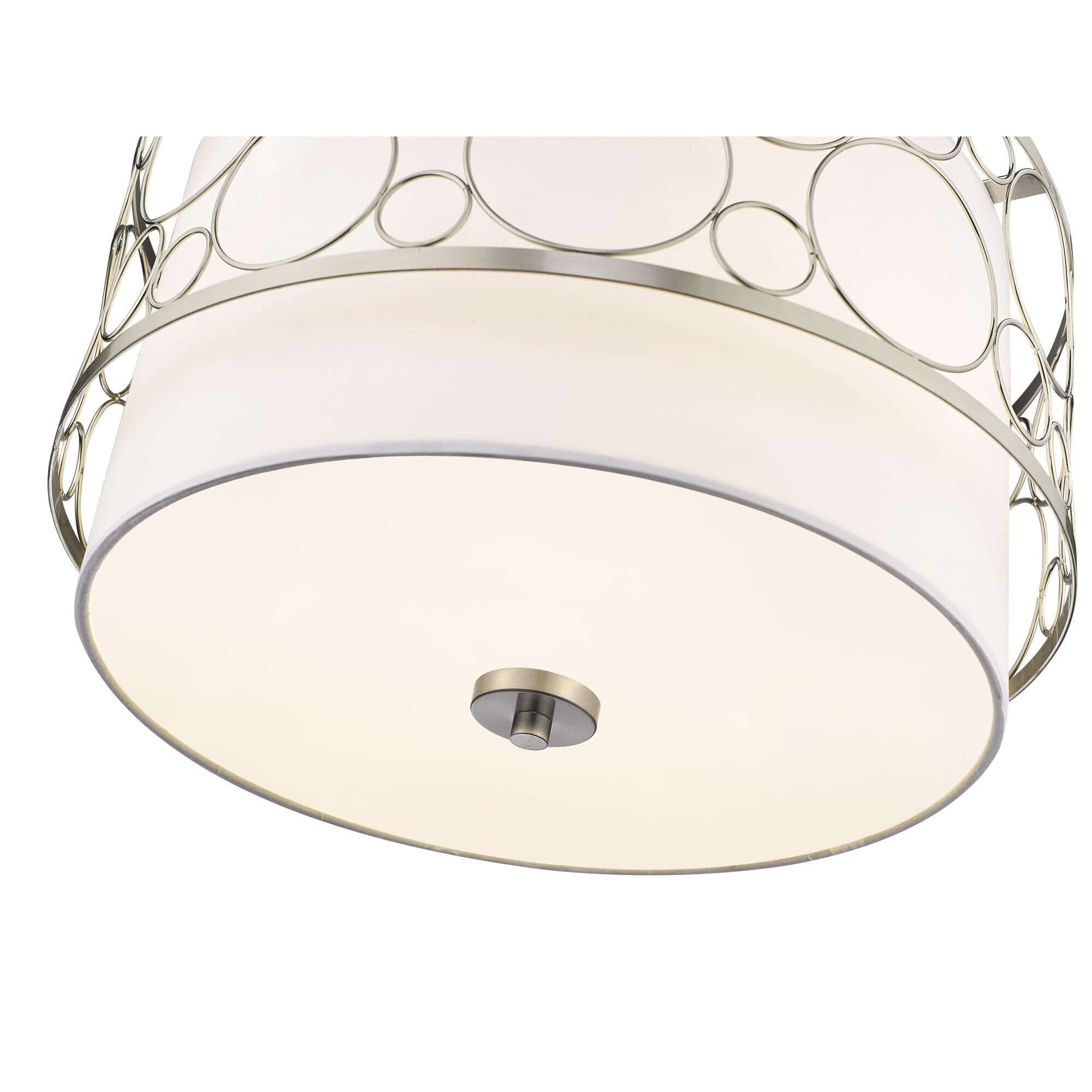 Shown in Brushed Nickel finish and White glass and White shade