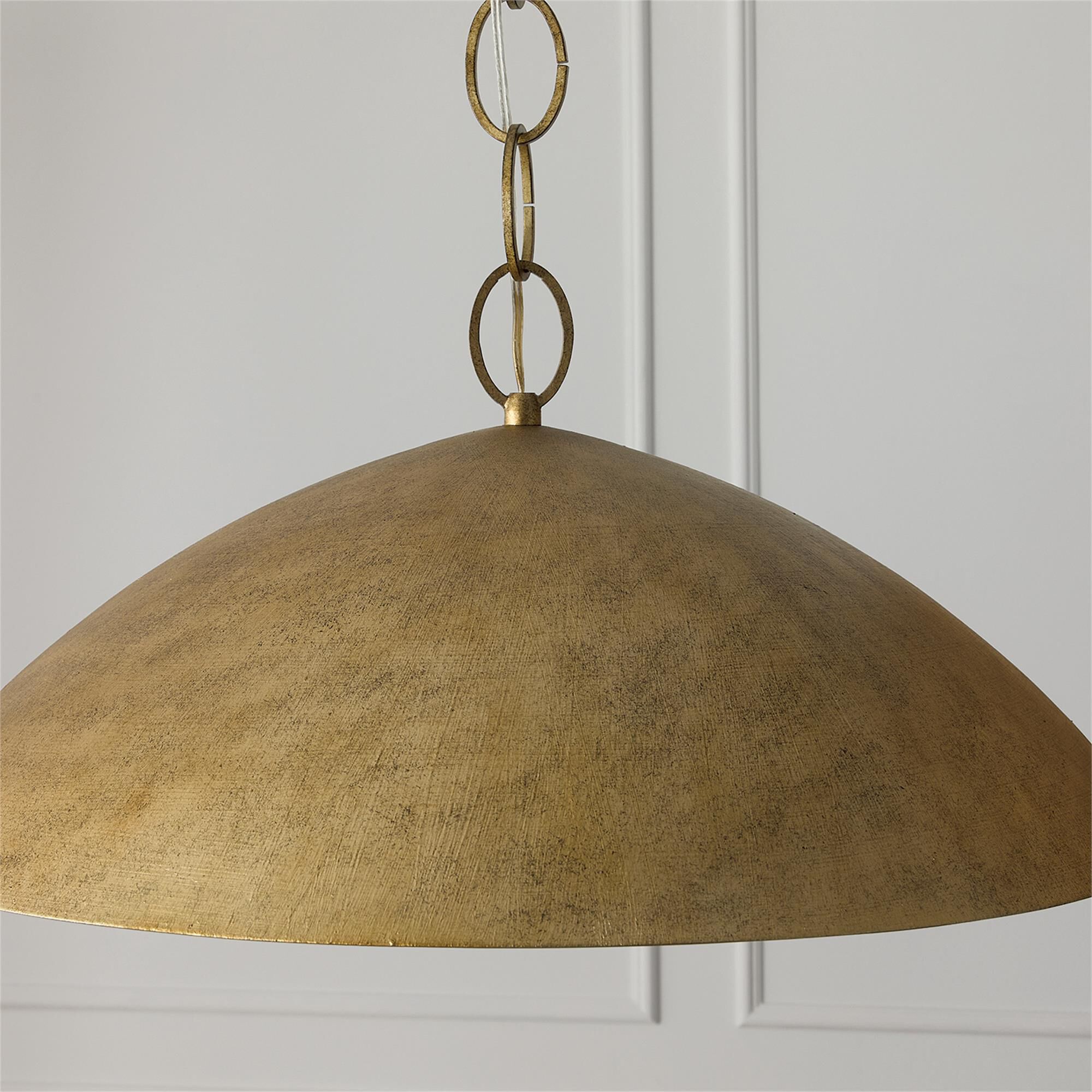 Shown in Feathered Gold finish and Textured Metal s shade
