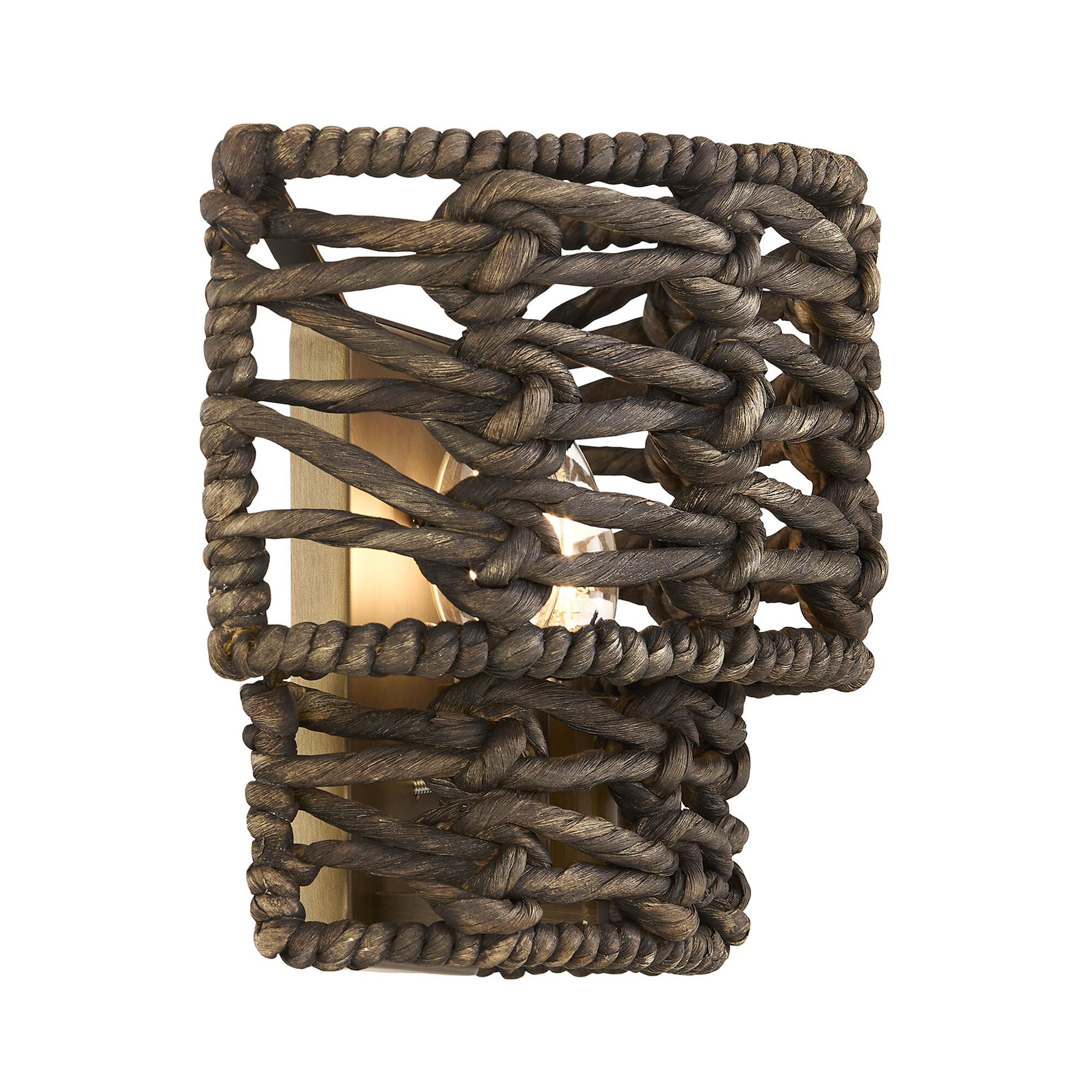 Shown in Riviera Brass finish and Dark Water Hyacinth shade
