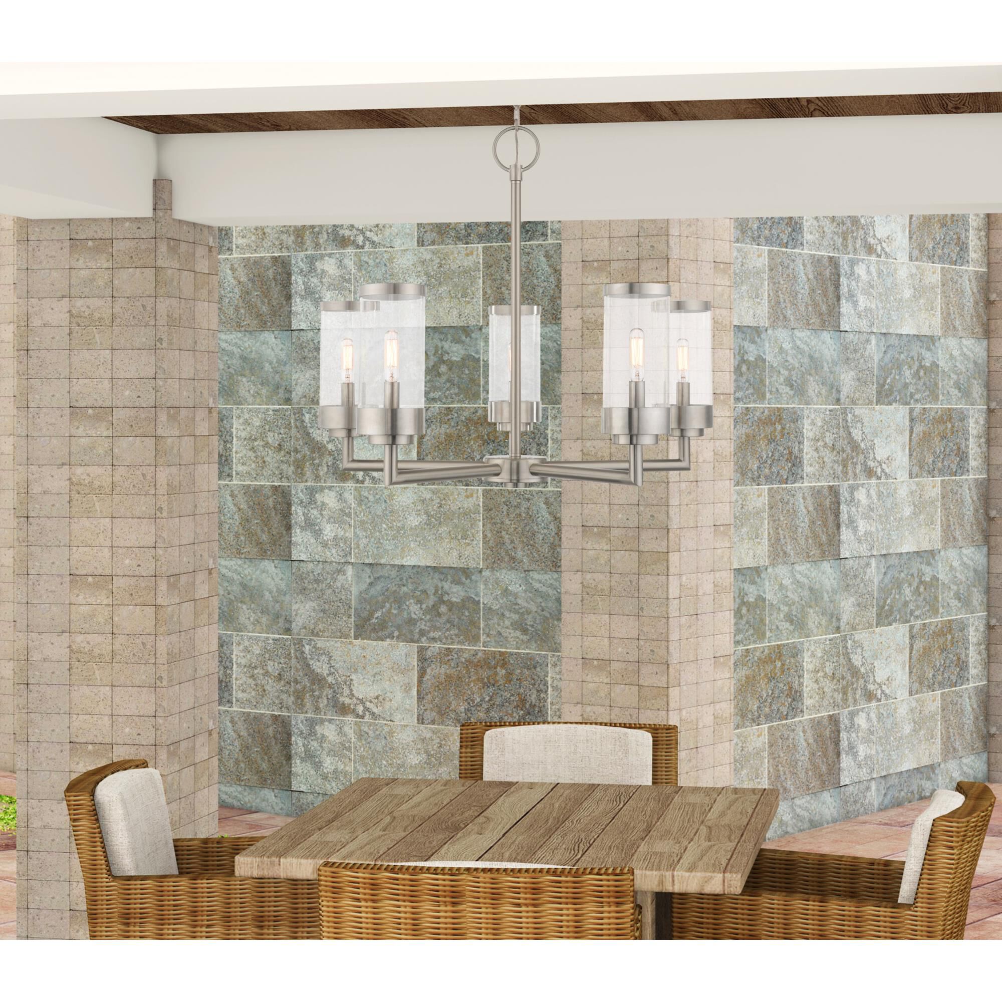 Shown in Brushed Nickel finish and Clear glass