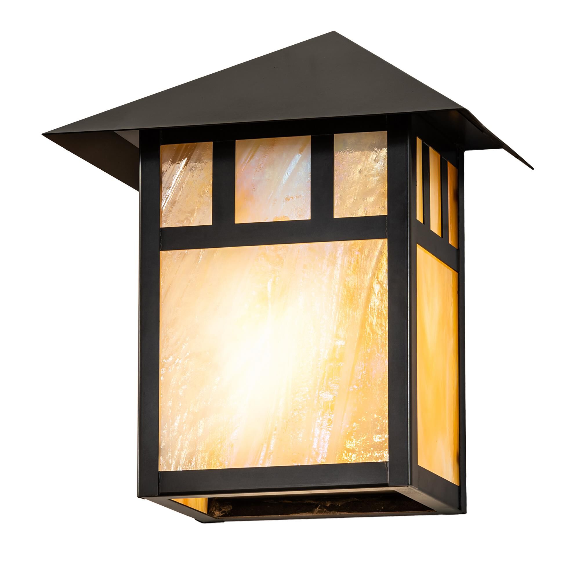Shown in Craftsman Brown Finish finish and Beige;Iridescent glass