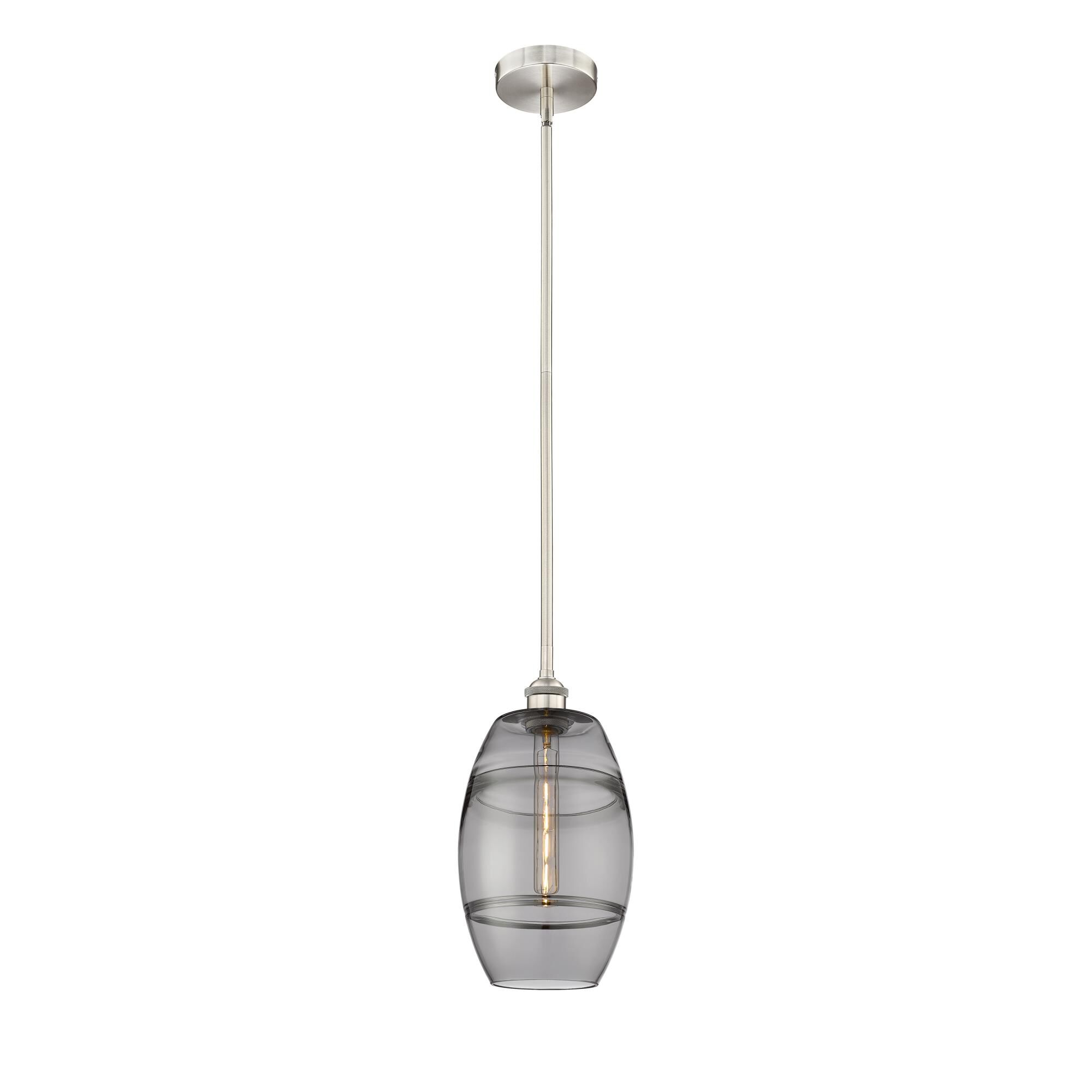 Shown in Brushed Satin Nickel finish and Light Smoke glass